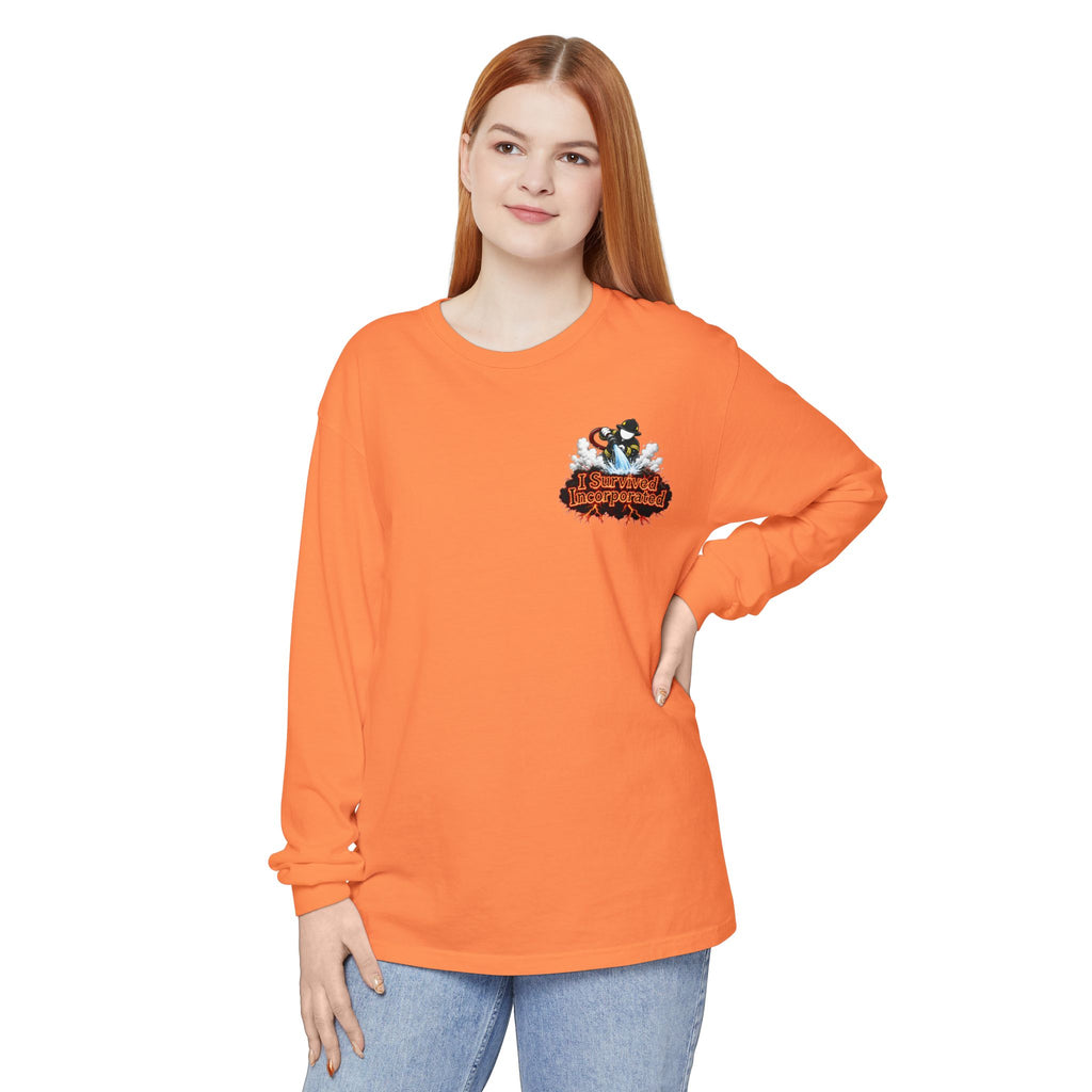 I Survived 2020 — "Please Stand By" Test Pattern Tee Wildfire Signal Edition Summer Premiere Unisex Garment-Dyed Long Sleeve T-Shirt