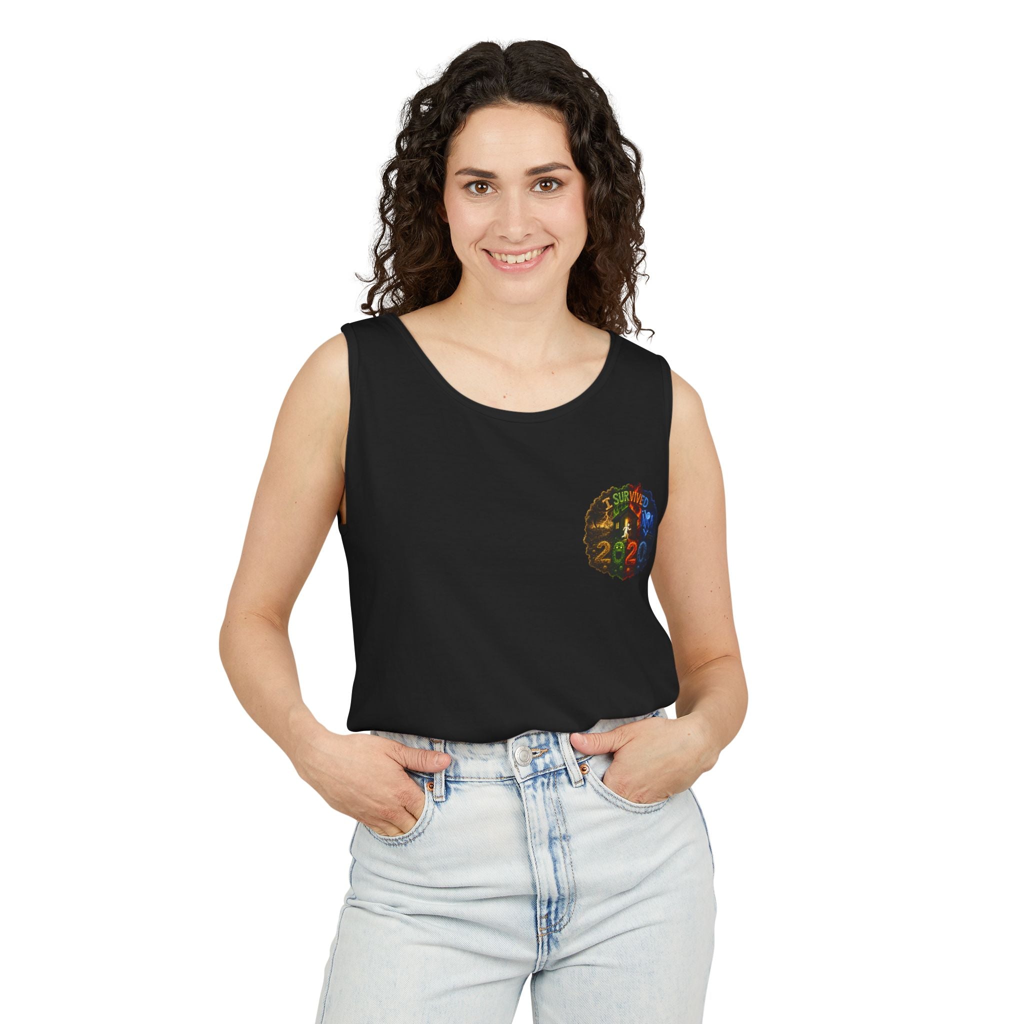 I Survived 2020 — "No Signal" Test Pattern Tee Alien Broadcast Finale Summer Premiere Unisex Garment-Dyed Tank Top
