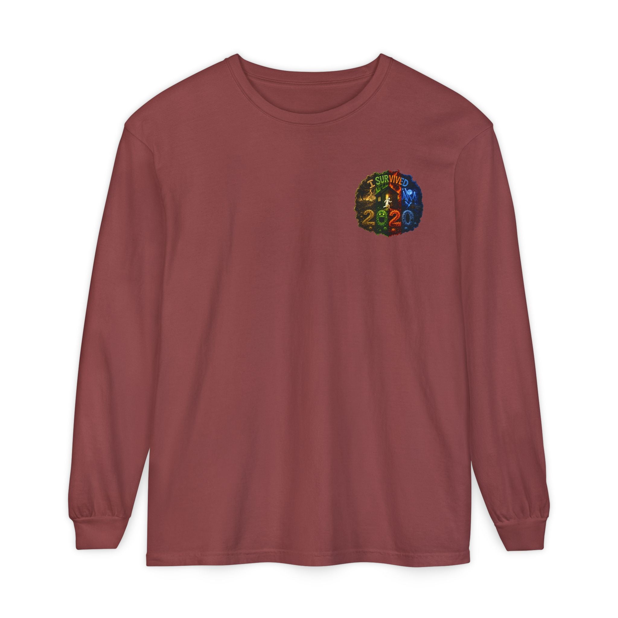 I Survived 2020 — "No Signal" Test Pattern Tee Alien Broadcast Finale Summer Premiere Garment-Dyed Long Sleeve T-Shirt