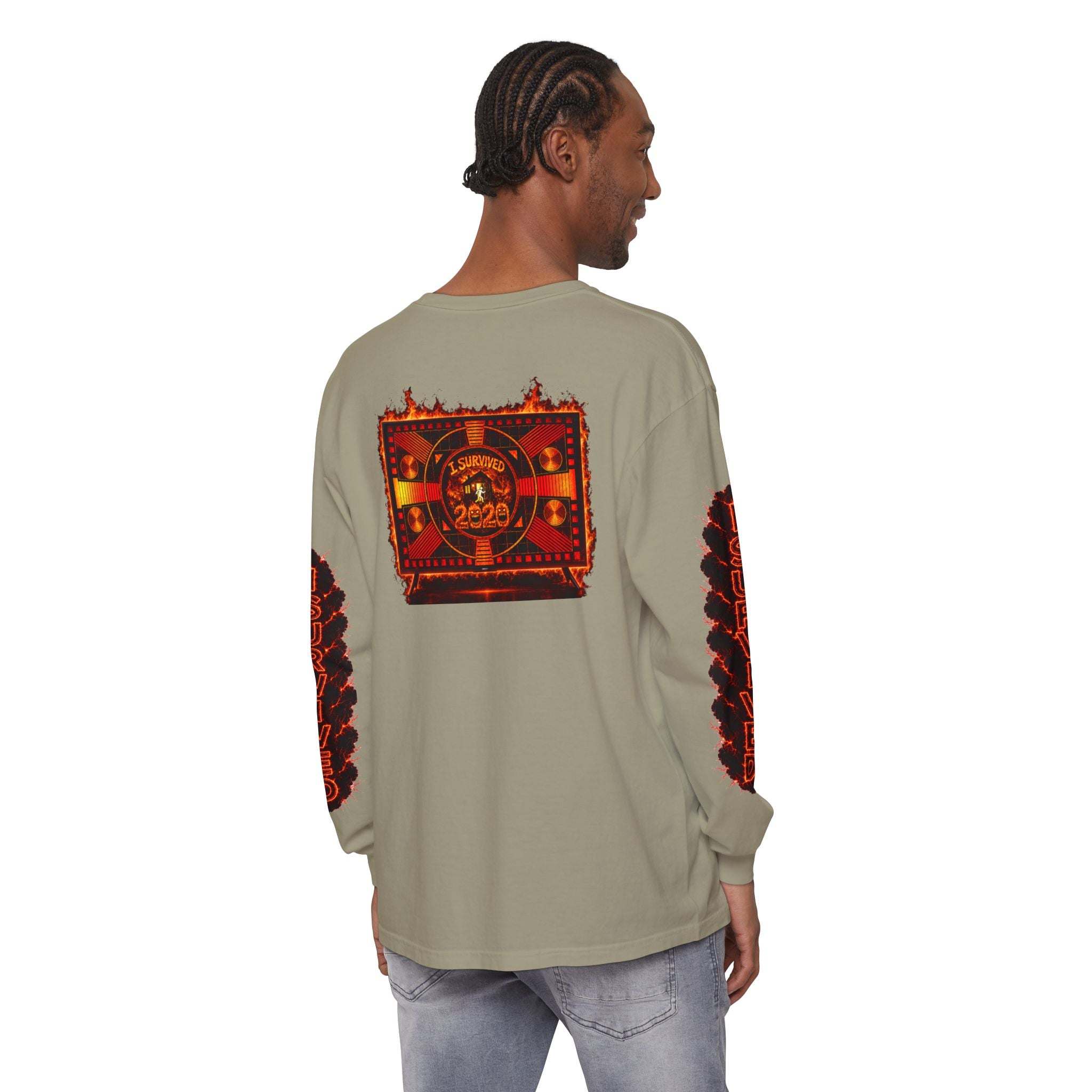 I Survived 2020 — "Please Stand By" Test Pattern Tee Special Edition Wildfire Signal Edition Summer Premiere Unisex Garment-Dyed Long Sleeve T-Shirt