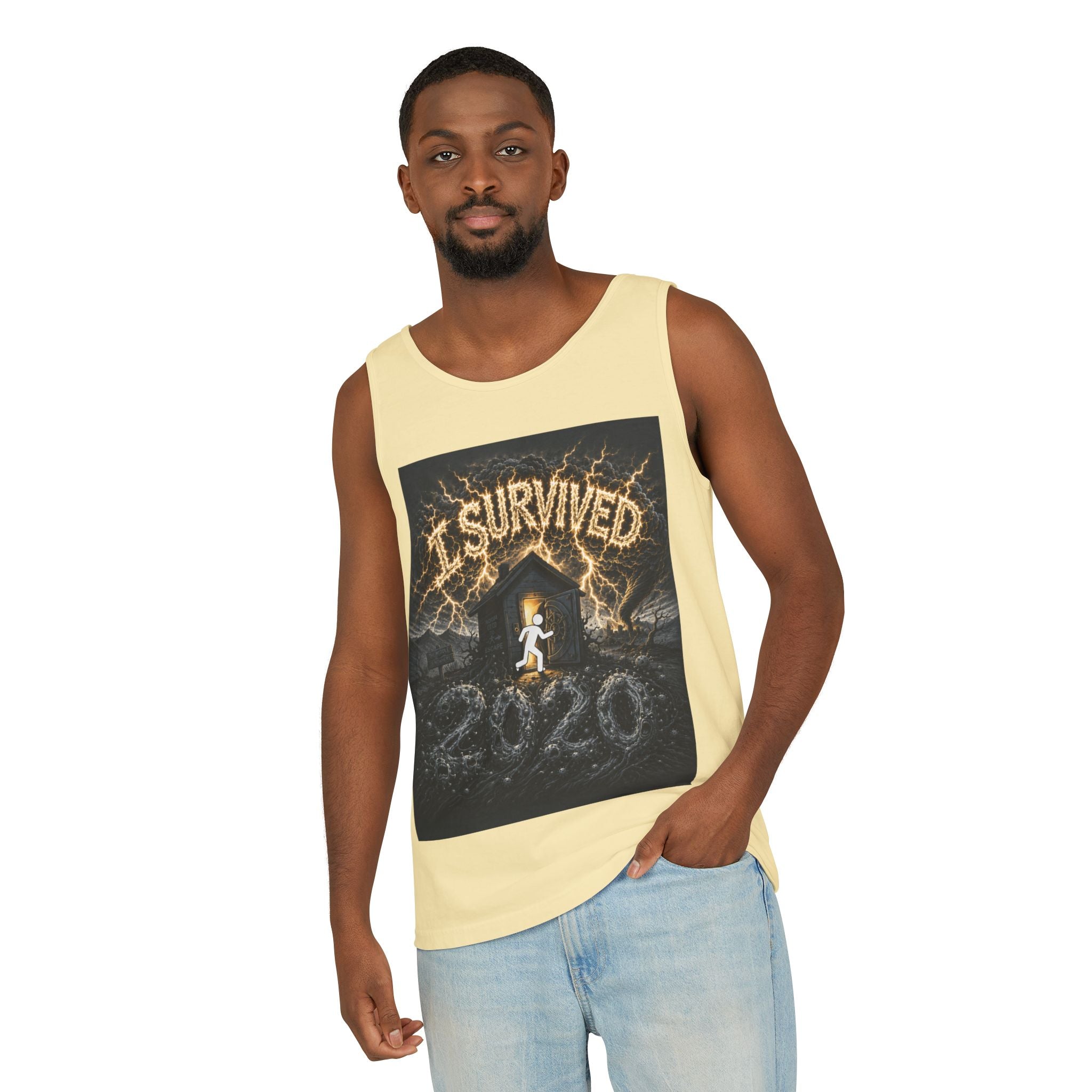I Survived 2020 — Original Design Teaser Tee | Season 1 Premiere Drop Unisex Garment-Dyed Tank Top