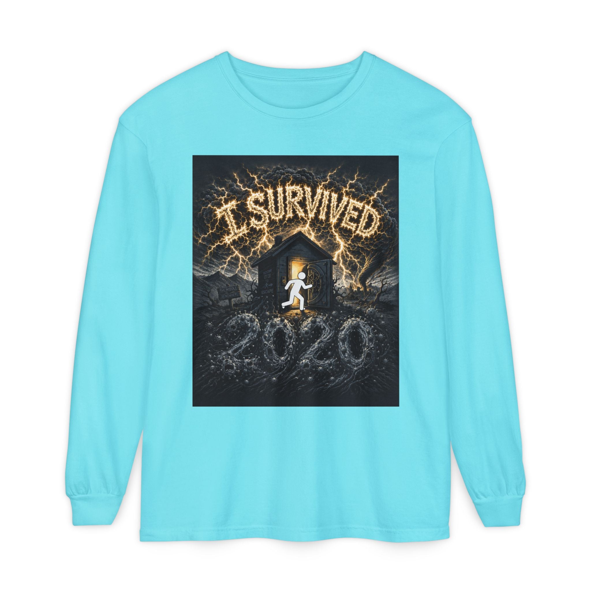 I Survived 2020 — Original Design Teaser Tee | Season 1 Premiere Drop Unisex Garment-dyed Long Sleeve T-Shirt