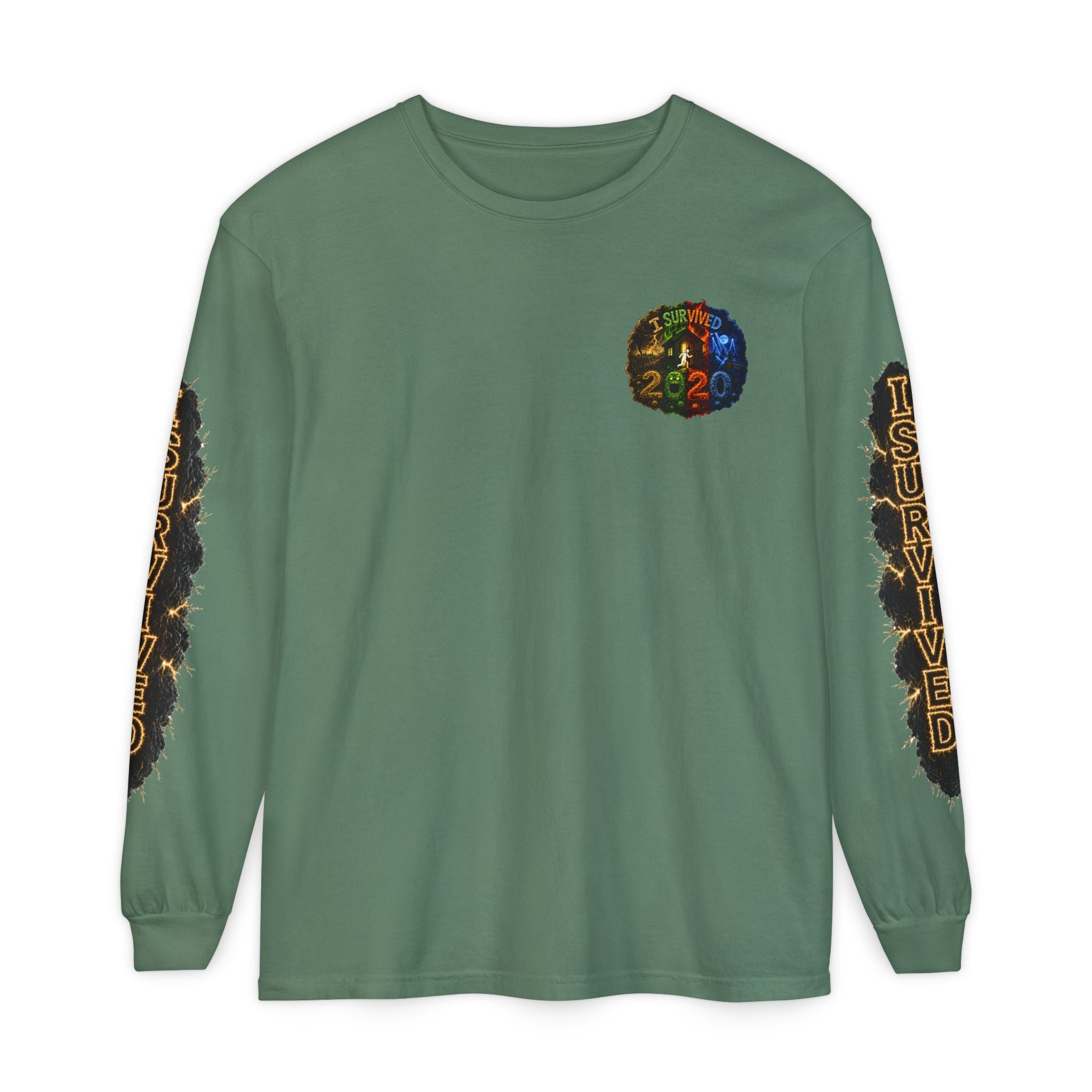 I Survived 2020 — "No Signal" Test Pattern Tee Special Edition Alien Broadcast Finale Summer Premiere Unisex Garment-Dyed Long Sleeve T-Shirt