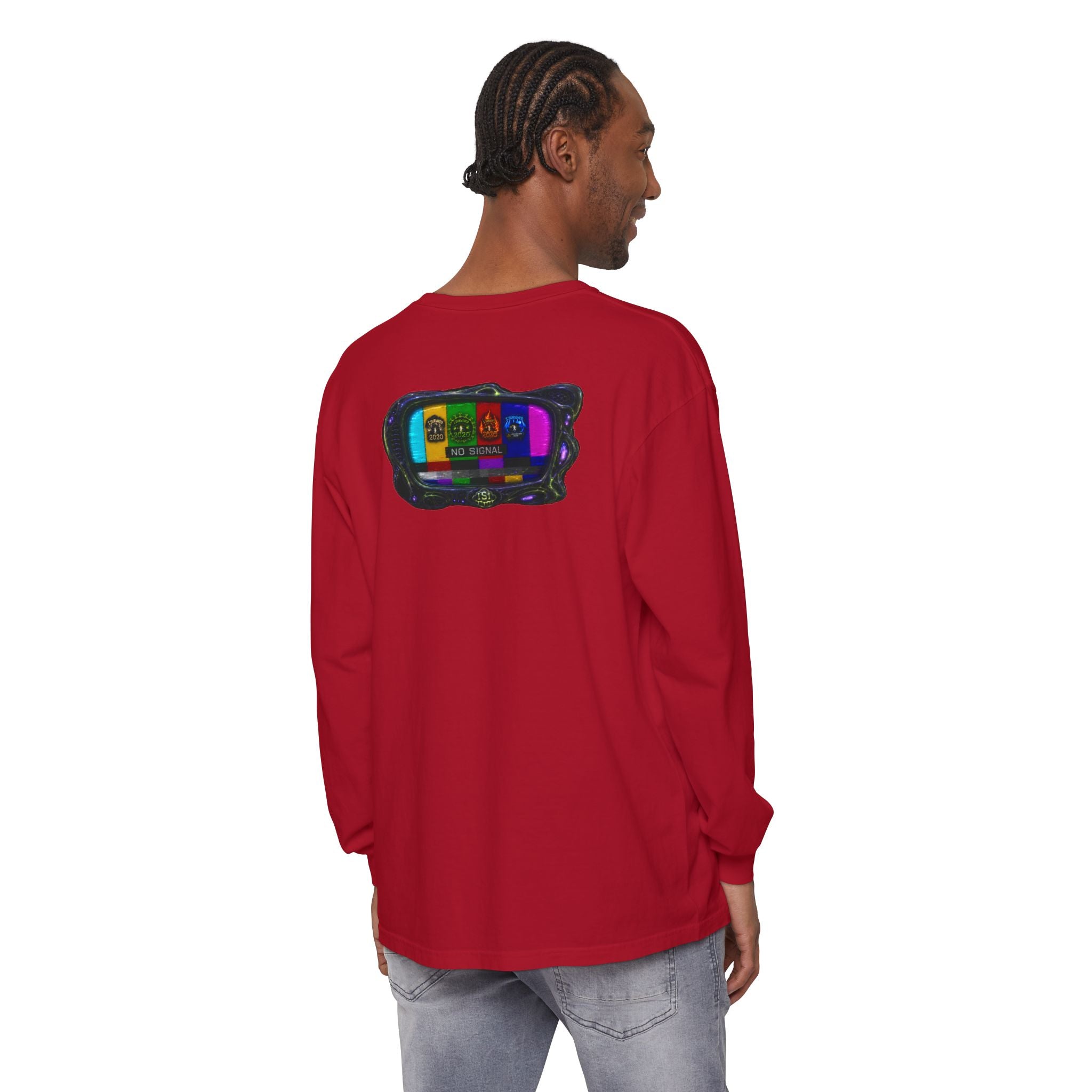 I Survived 2020 — "No Signal" Test Pattern Tee Alien Broadcast Finale Summer Premiere Garment-Dyed Long Sleeve T-Shirt