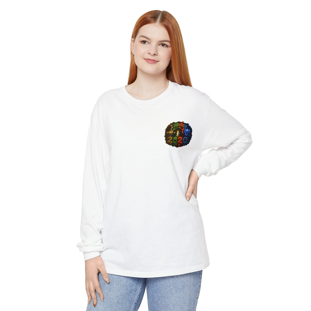 I Survived 2020 — "No Signal" Test Pattern Tee Alien Broadcast Finale Summer Premiere Garment-Dyed Long Sleeve T-Shirt