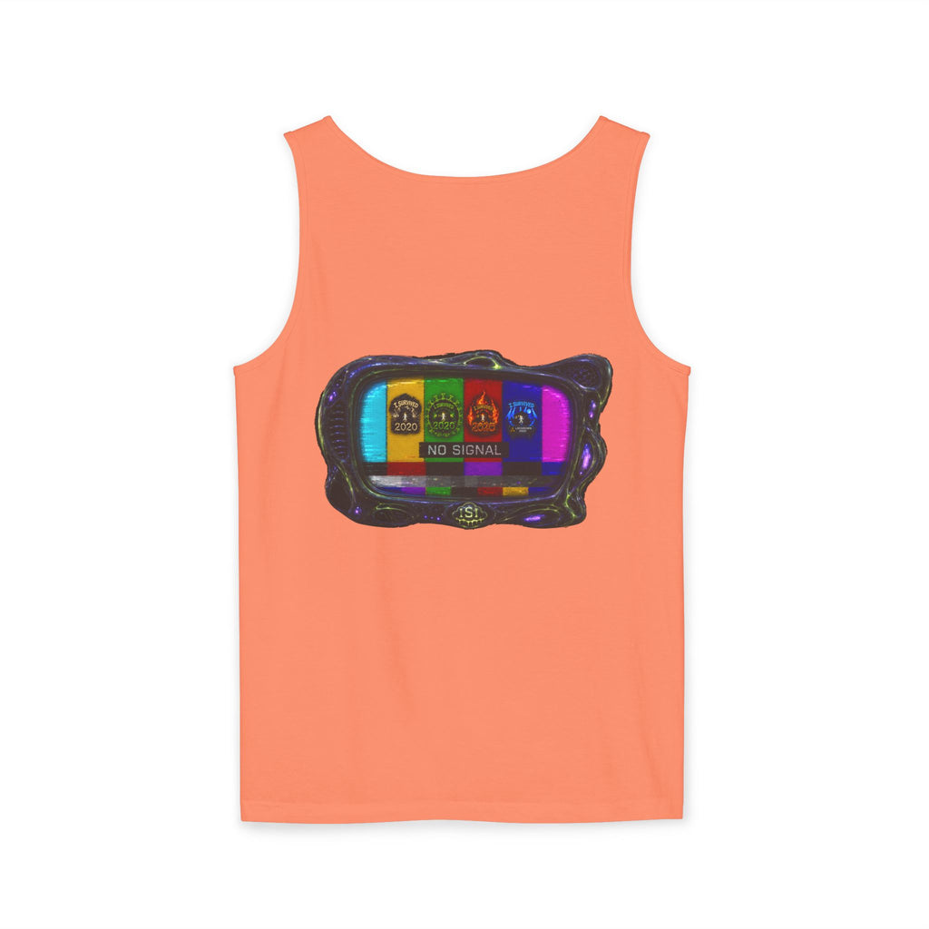 I Survived 2020 — "No Signal" Test Pattern Tee Alien Broadcast Finale Summer Premiere Unisex Garment-Dyed Tank Top