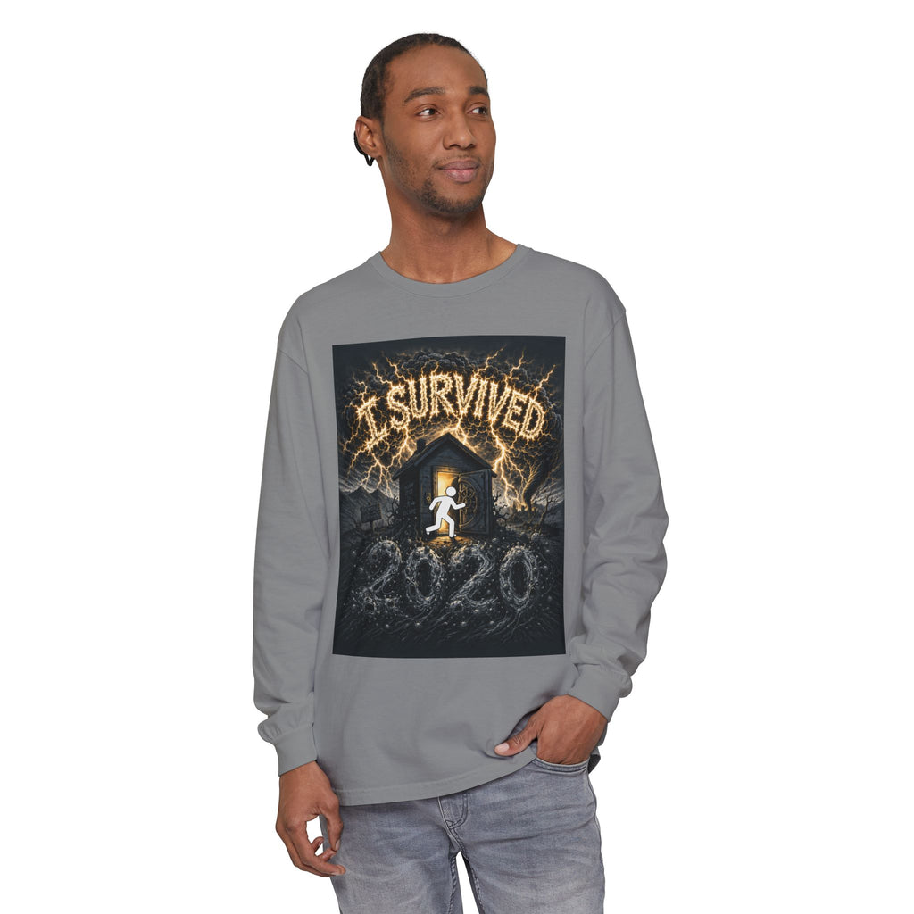 I Survived 2020 — Original Design Teaser Tee | Season 1 Premiere Drop Unisex Garment-dyed Long Sleeve T-Shirt