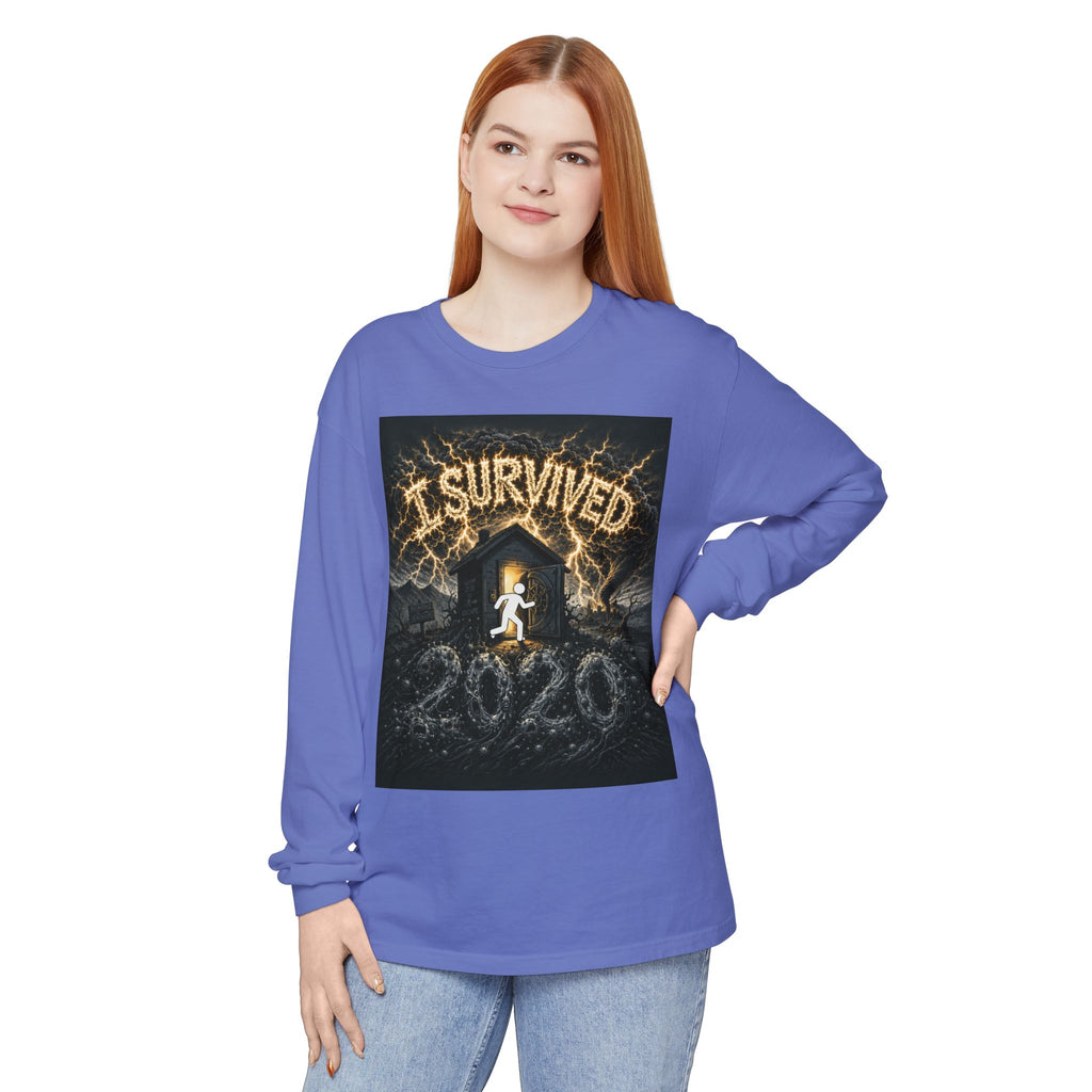 I Survived 2020 — Original Design Teaser Tee | Season 1 Premiere Drop Unisex Garment-dyed Long Sleeve T-Shirt