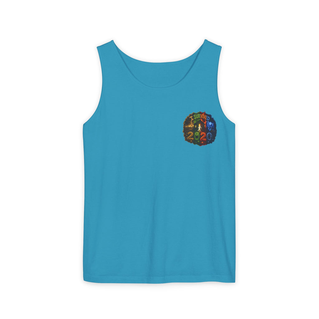 I Survived 2020 — "No Signal" Test Pattern Tee Alien Broadcast Finale Summer Premiere Unisex Garment-Dyed Tank Top