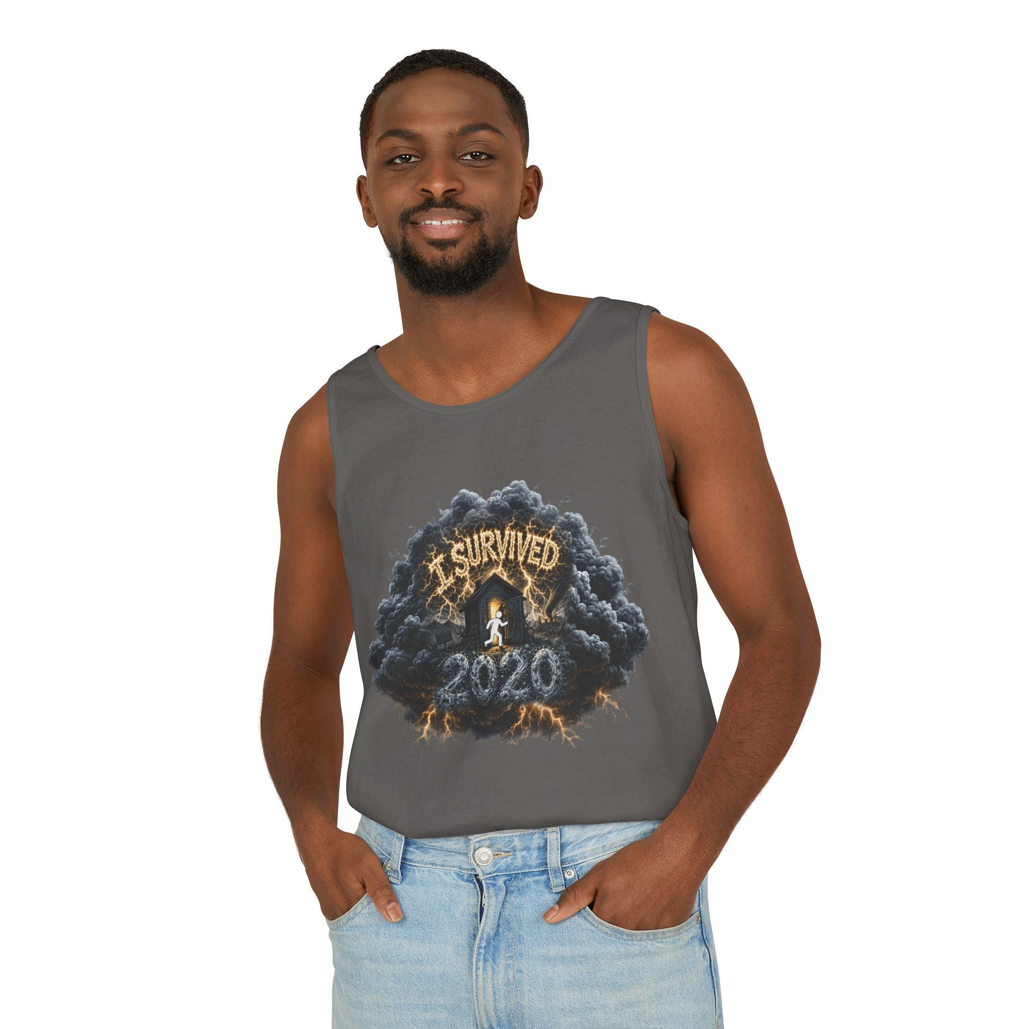 I Survived 2020 — Director's Cut Original Design Teaser Tee | Season 1 Premiere Drop Unisex Garment-Dyed Tank Top
