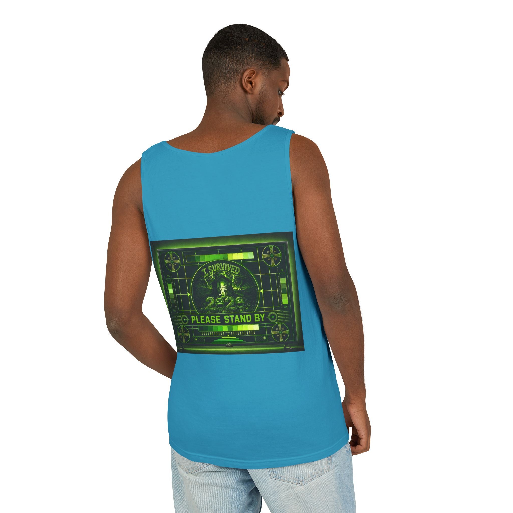 I Survived 2020 — "Please Stand By" Test Pattern Toxic Signal Tee Summer Premiere Unisex Garment-Dyed Tank Top