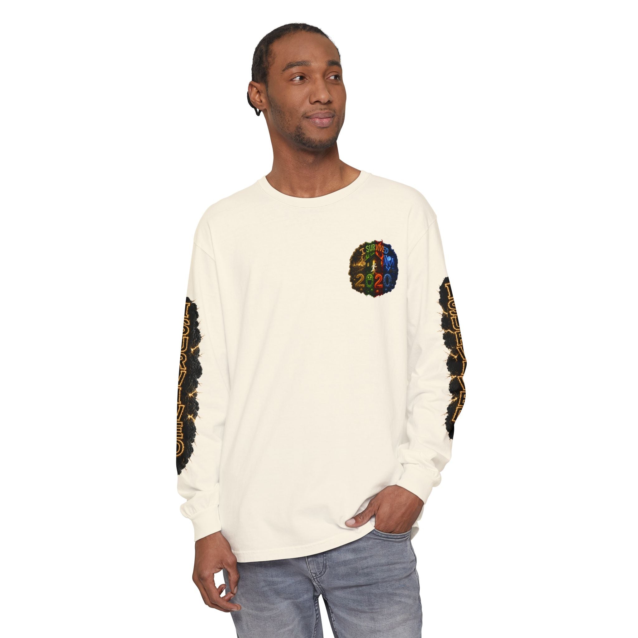 I Survived 2020 — "No Signal" Test Pattern Tee Special Edition Alien Broadcast Finale Summer Premiere Unisex Garment-Dyed Long Sleeve T-Shirt