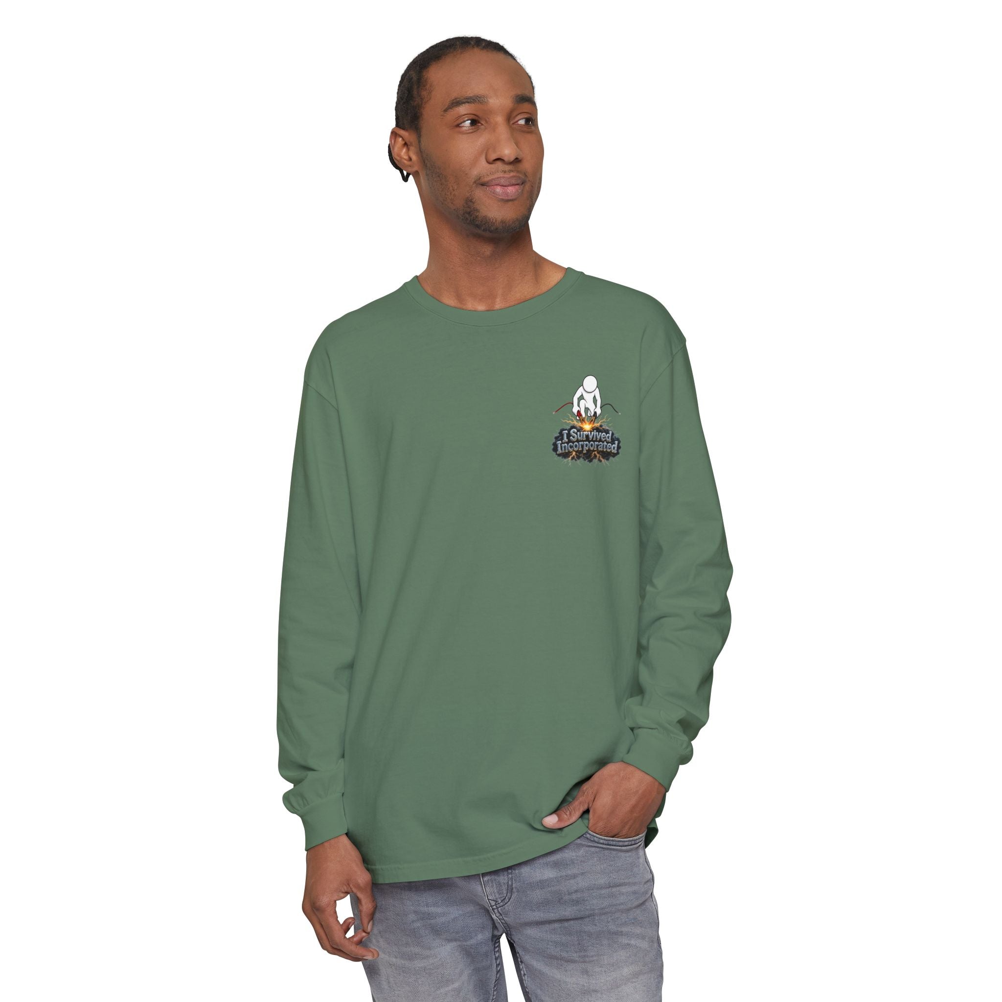 I Survived 2020 — "Please Stand By" Test Pattern Tee Summer Premier Unisex Garment-Dyed Long Sleeve T-Shirt
