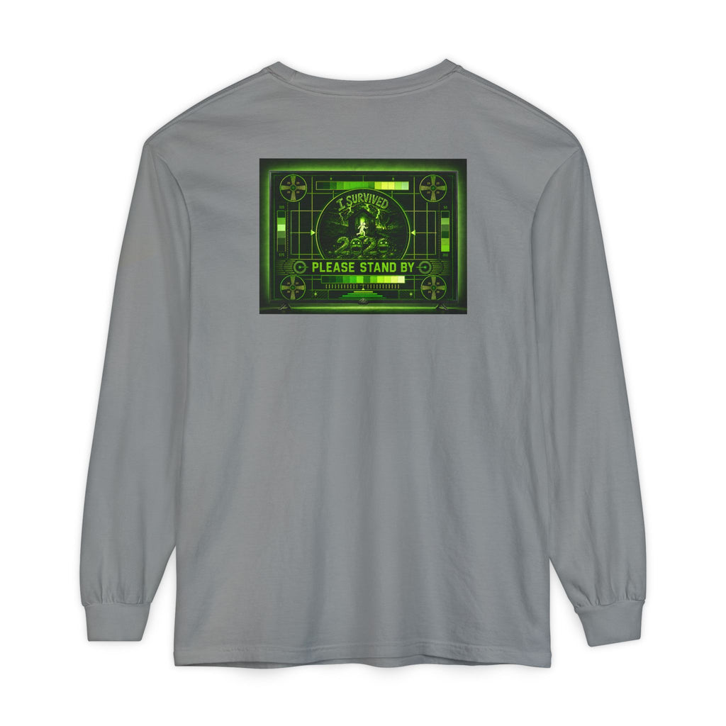 I Survived 2020 — "Please Stand By" Test Pattern Toxic Signal Tee Summer Premiere Unisex Garment-Dyed Long Sleeve T-Shirt