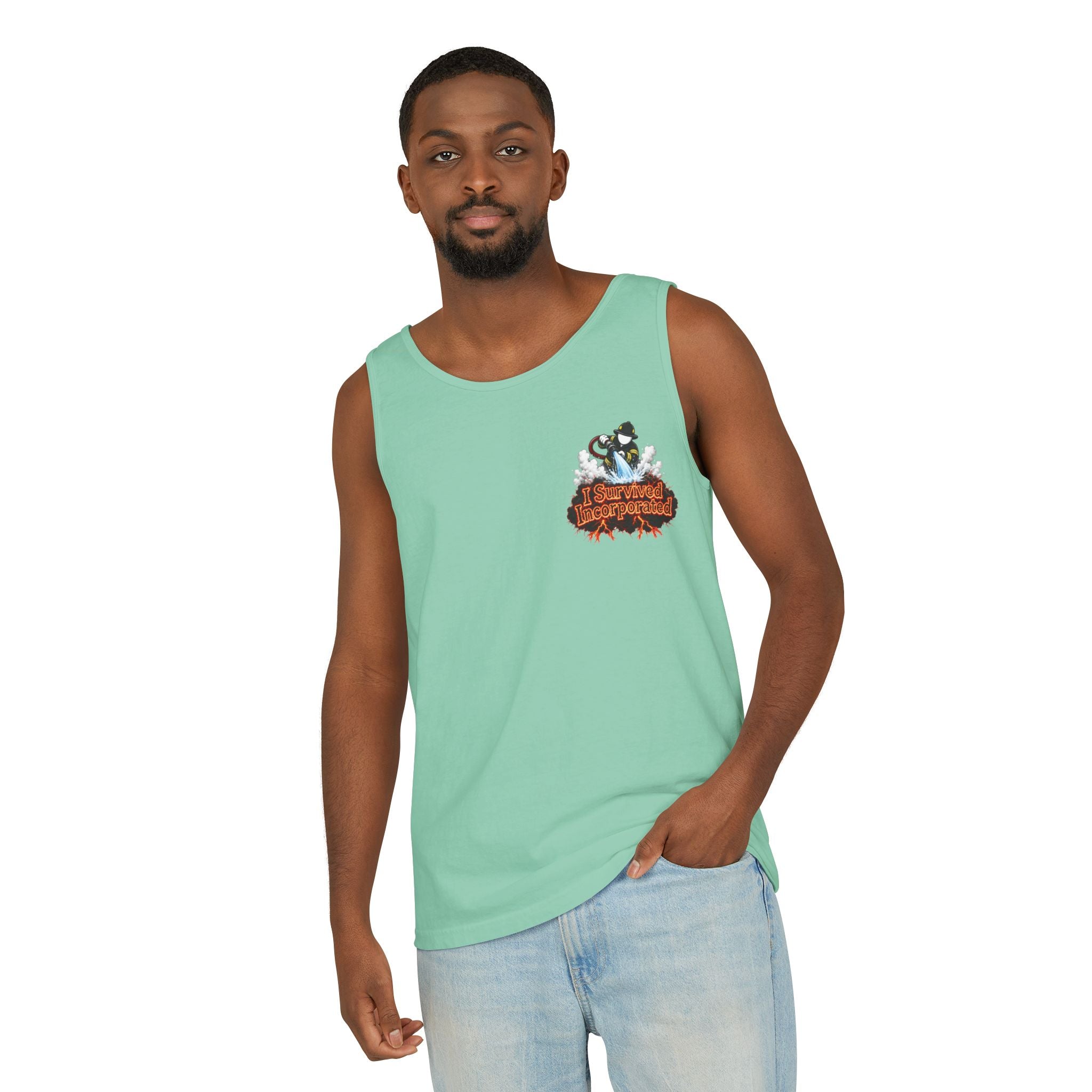 I Survived 2020 — "Please Stand By" Test Pattern Tee Wildfire Signal Edition Summer Premiere Unisex Garment-Dyed Tank Top