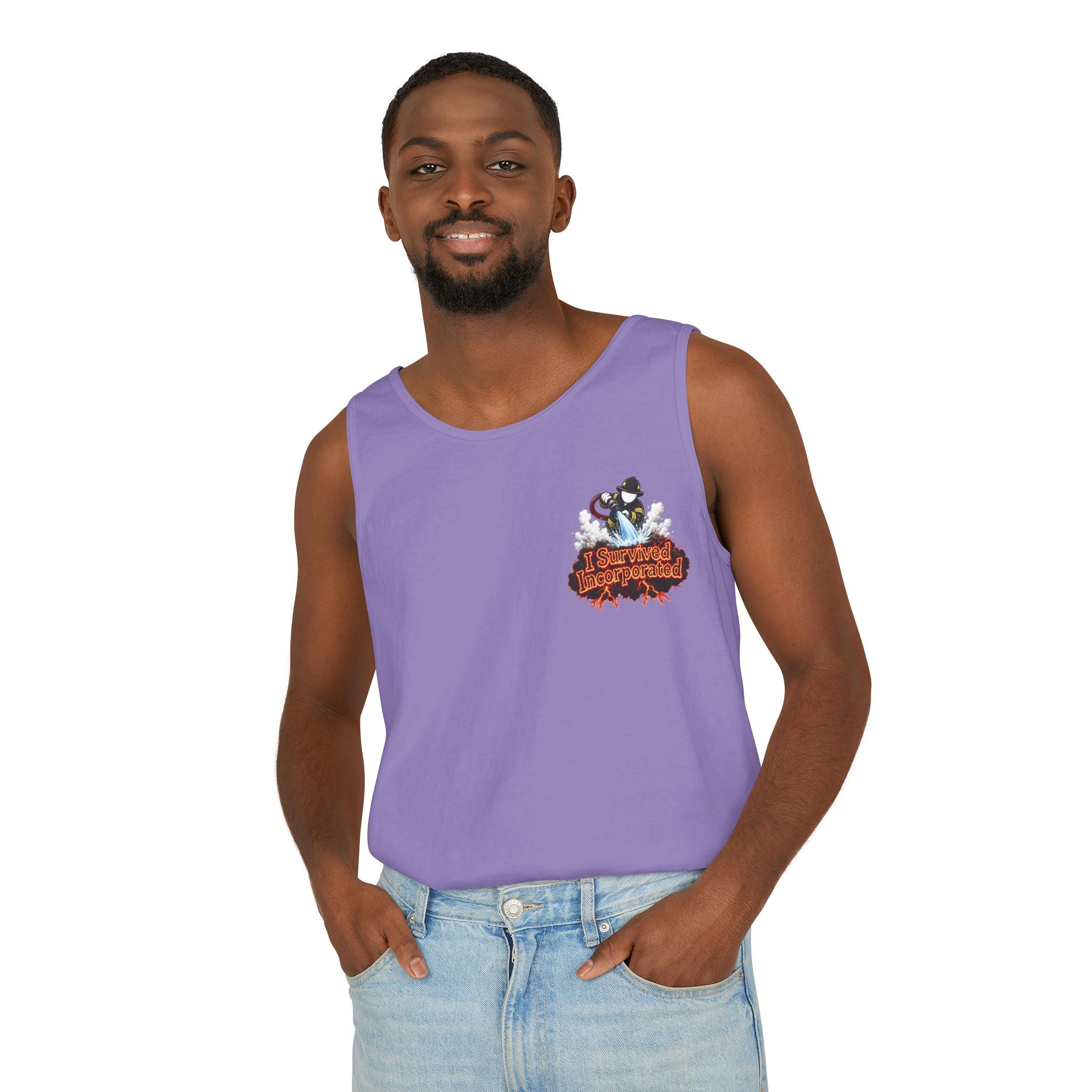 I Survived 2020 — "Please Stand By" Test Pattern Tee Wildfire Signal Edition Summer Premiere Unisex Garment-Dyed Tank Top