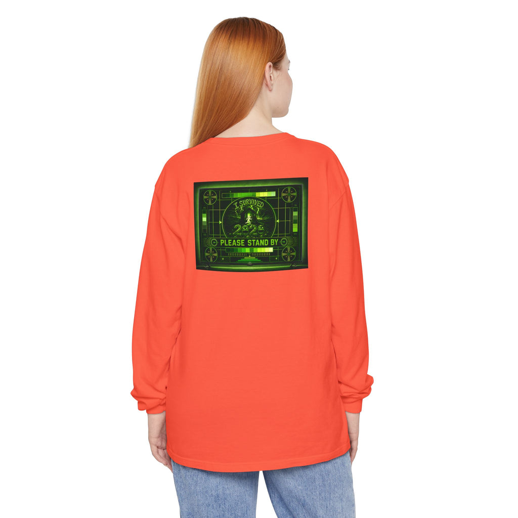 I Survived 2020 — "Please Stand By" Test Pattern Toxic Signal Tee Summer Premiere Unisex Garment-Dyed Long Sleeve T-Shirt