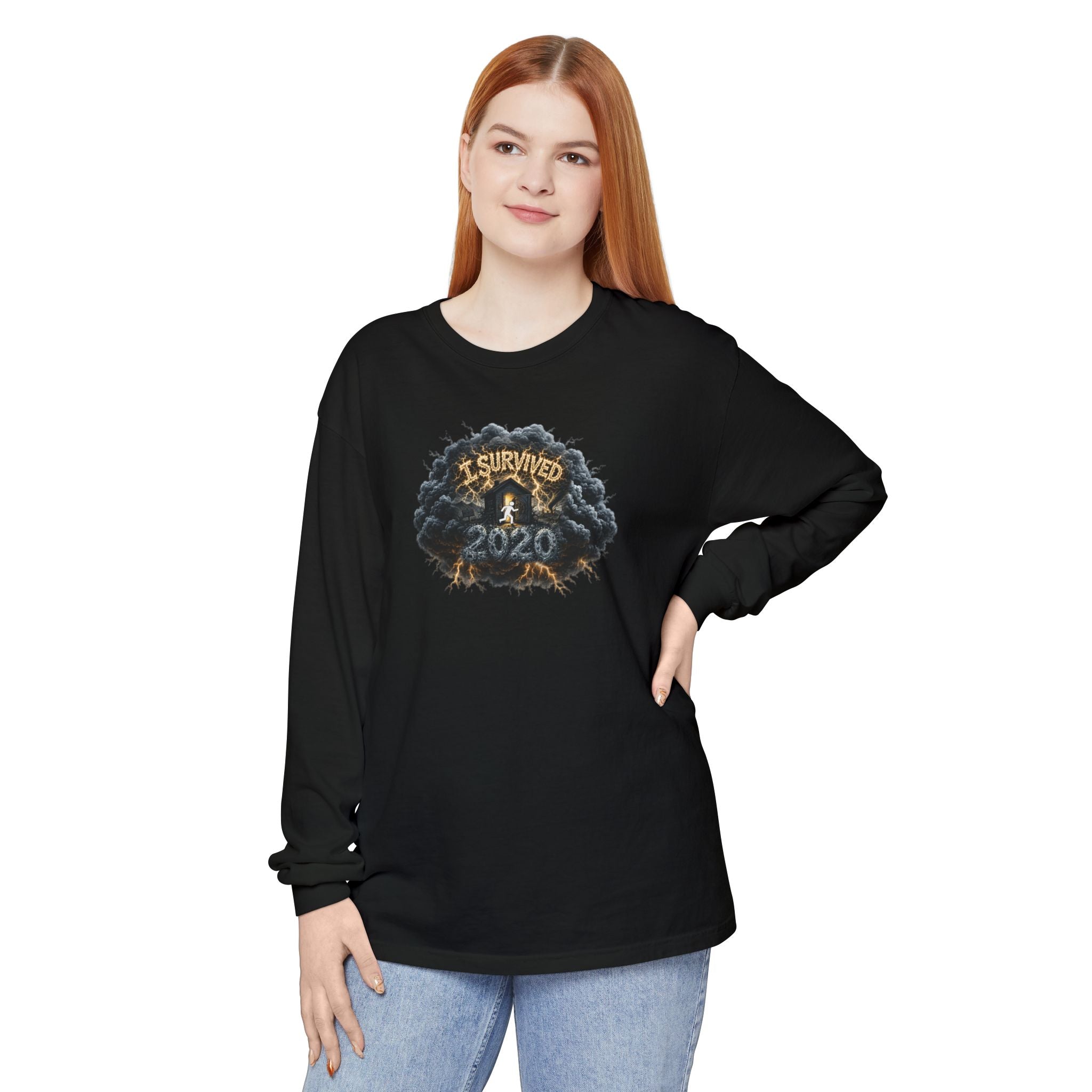 I Survived 2020 — Original PILOT Design: Director's Cut Unisex Garment-Dyed Long Sleeve T-Shirt