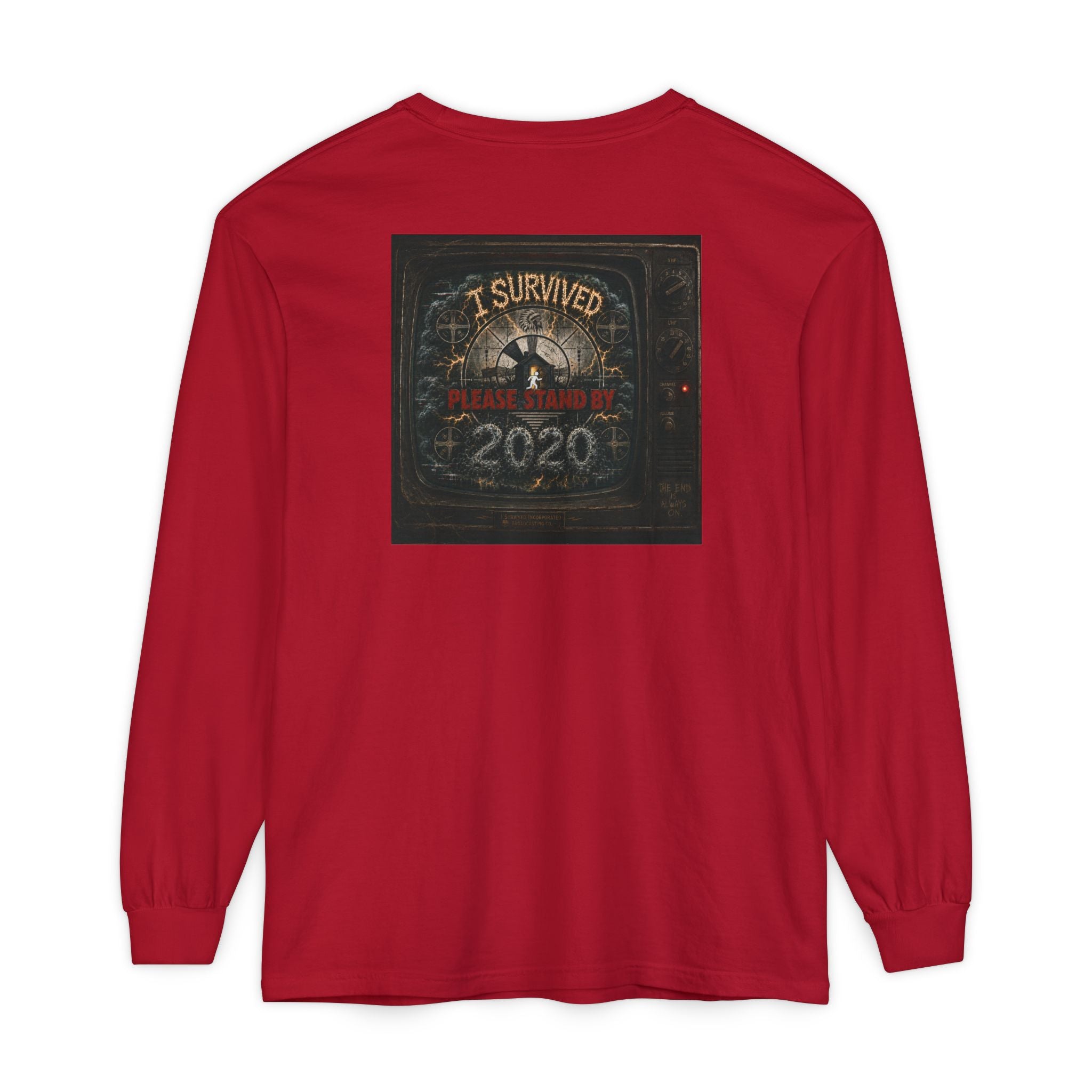 I Survived 2020 — "Please Stand By" Test Pattern Tee Summer Premier Unisex Garment-Dyed Long Sleeve T-Shirt