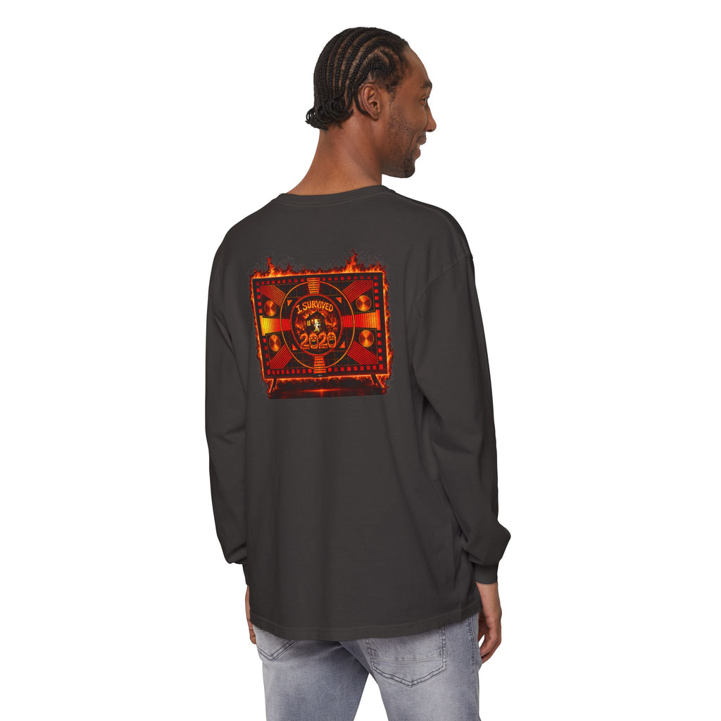 I Survived 2020 — "Please Stand By" Test Pattern Tee Wildfire Signal Edition Summer Premiere Unisex Garment-Dyed Long Sleeve T-Shirt