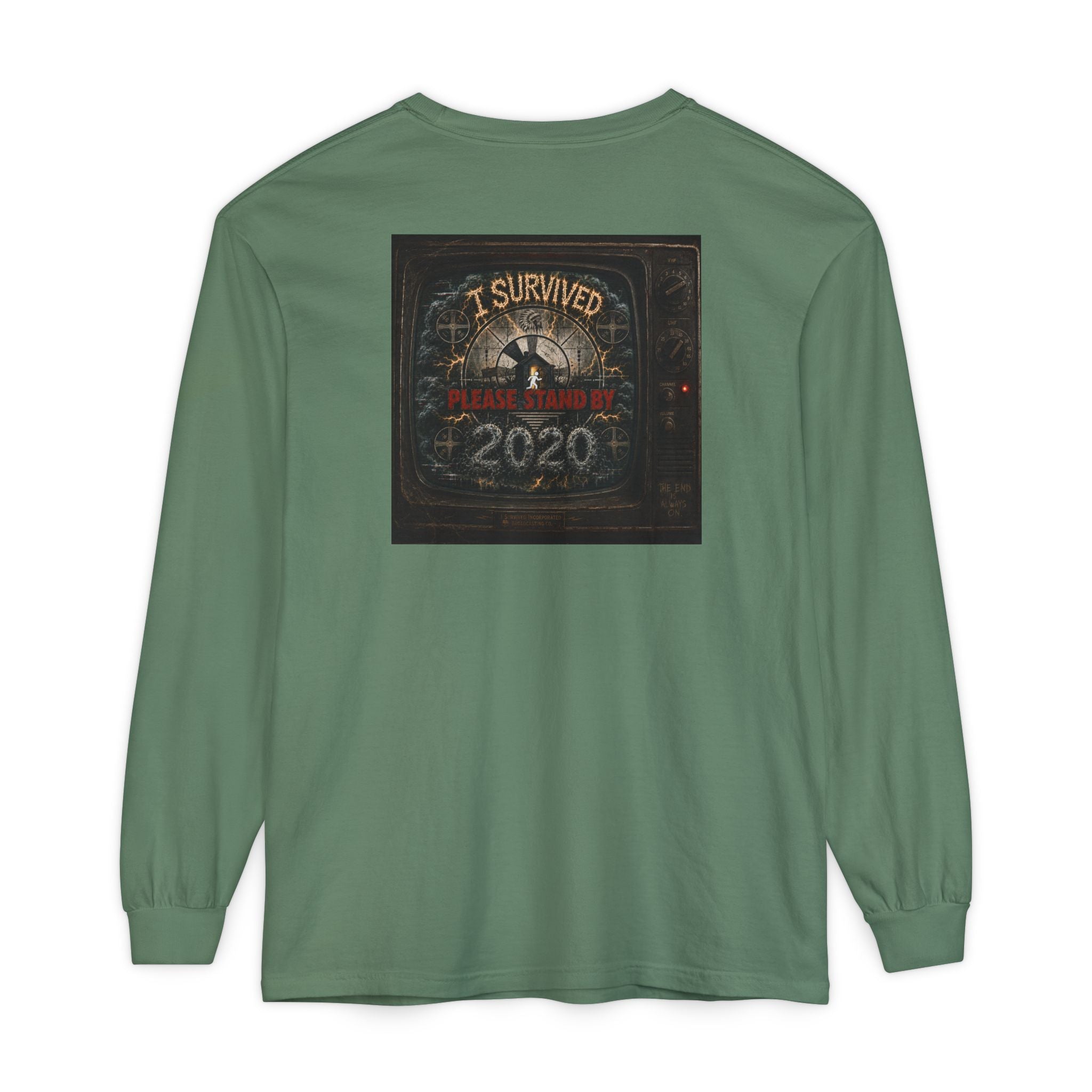 I Survived 2020 — "Please Stand By" Test Pattern Tee Summer Premier Unisex Garment-Dyed Long Sleeve T-Shirt