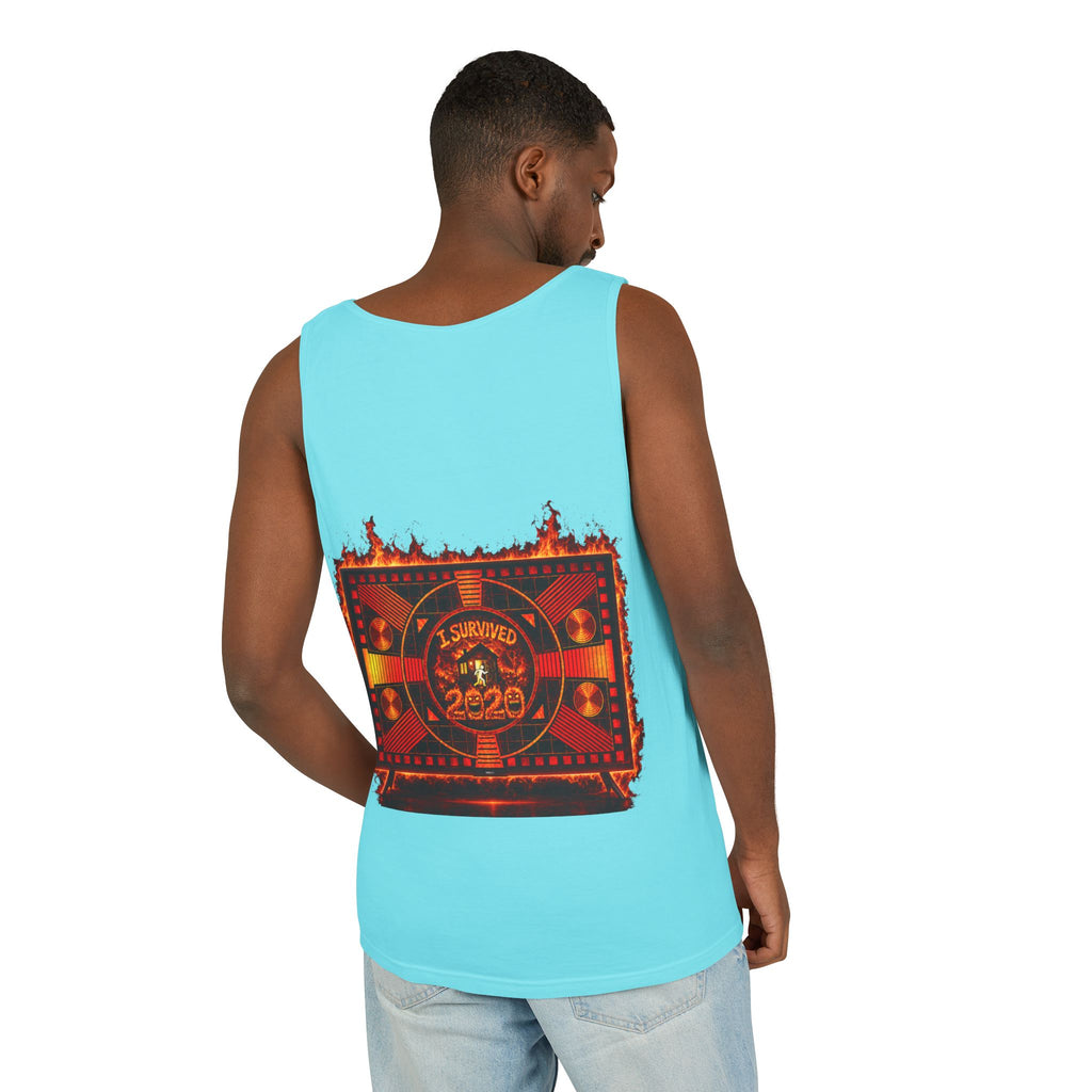 I Survived 2020 — "Please Stand By" Test Pattern Tee Wildfire Signal Edition Summer Premiere Unisex Garment-Dyed Tank Top