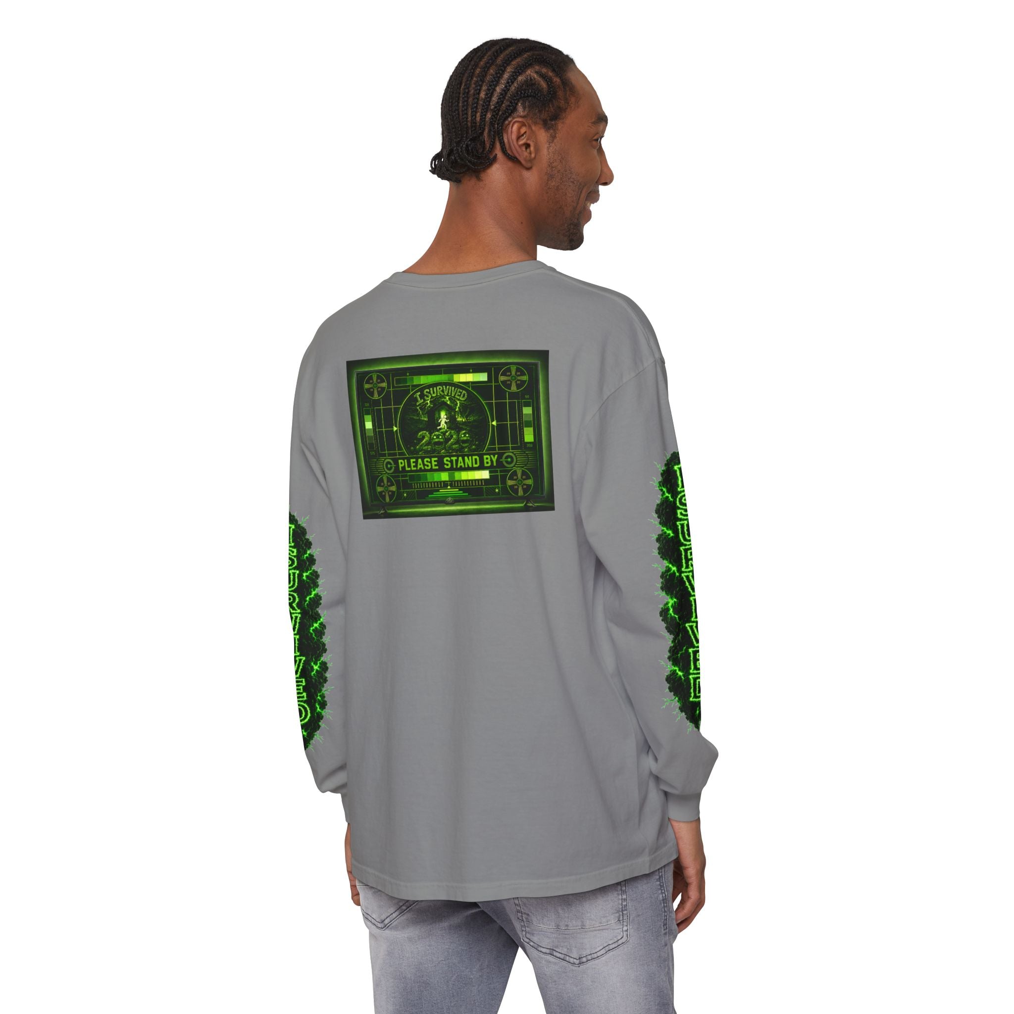 I Survived 2020 — "Please Stand By" Test Pattern Toxic Signal Tee Special Edition Summer Premiere Unisex Garment-Dyed Long Sleeve T-Shirt