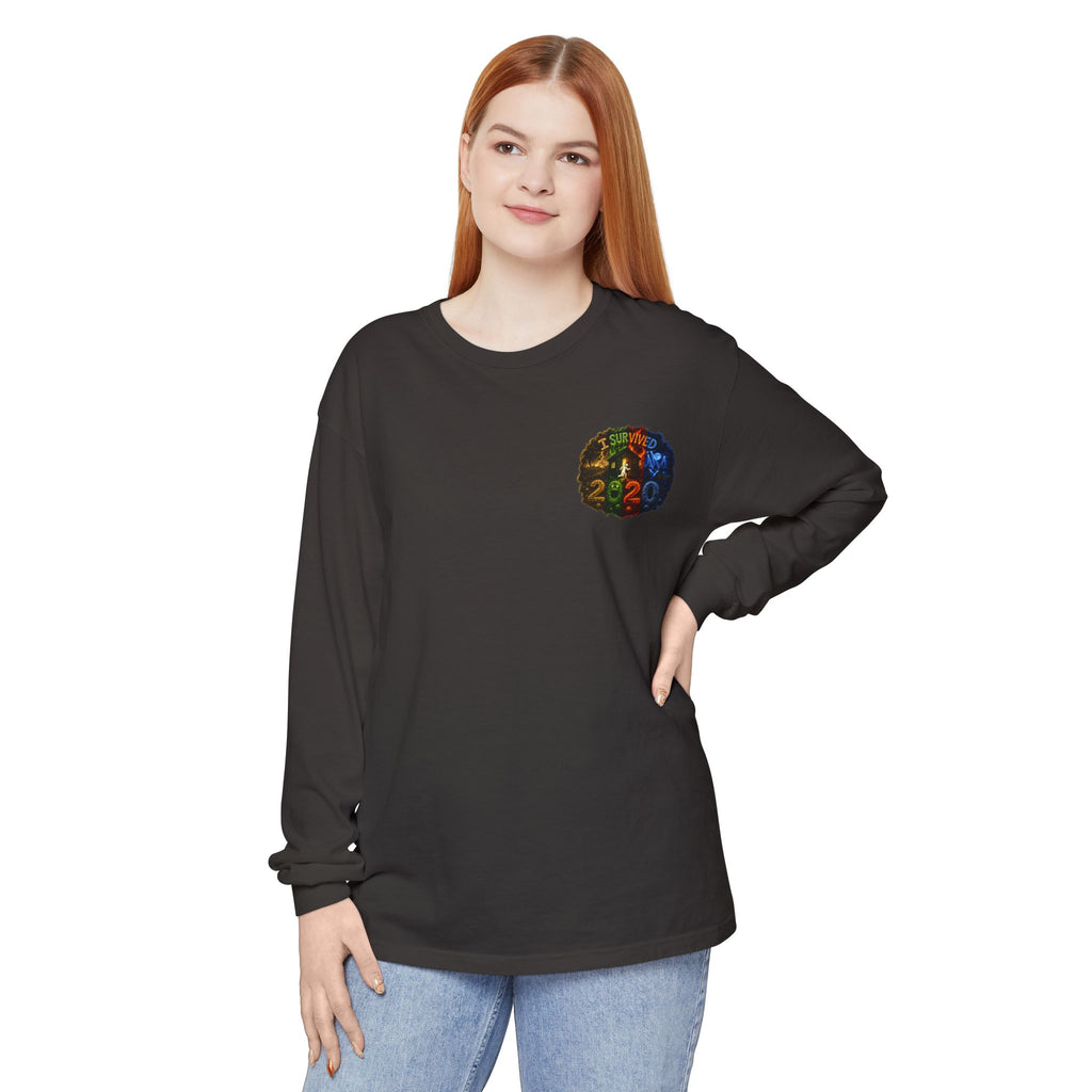 I Survived 2020 — "No Signal" Test Pattern Tee Alien Broadcast Finale Summer Premiere Garment-Dyed Long Sleeve T-Shirt