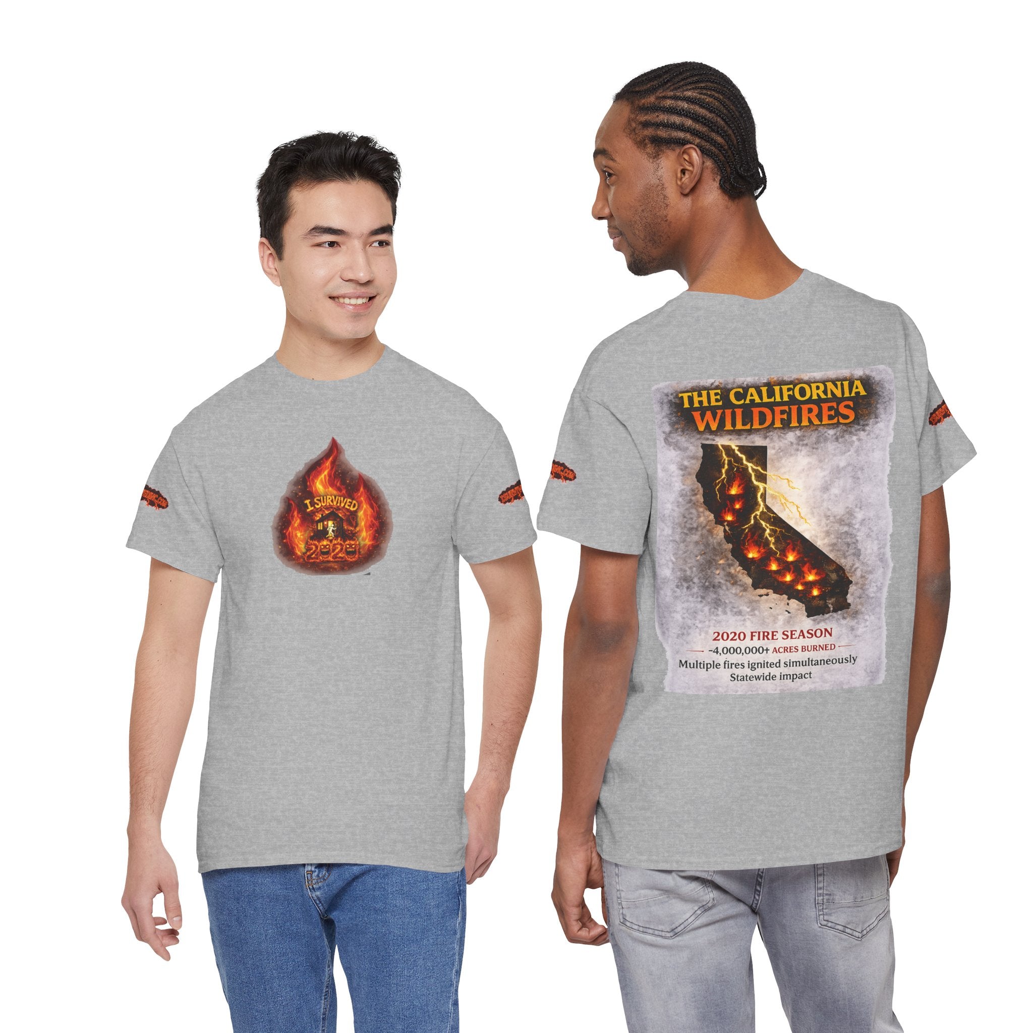 I Survived 2020 — WILDFIRES S2:E3: Director's Cut Special Edition "The California Wildfires" Memorial Unisex Heavy Cotton Tee