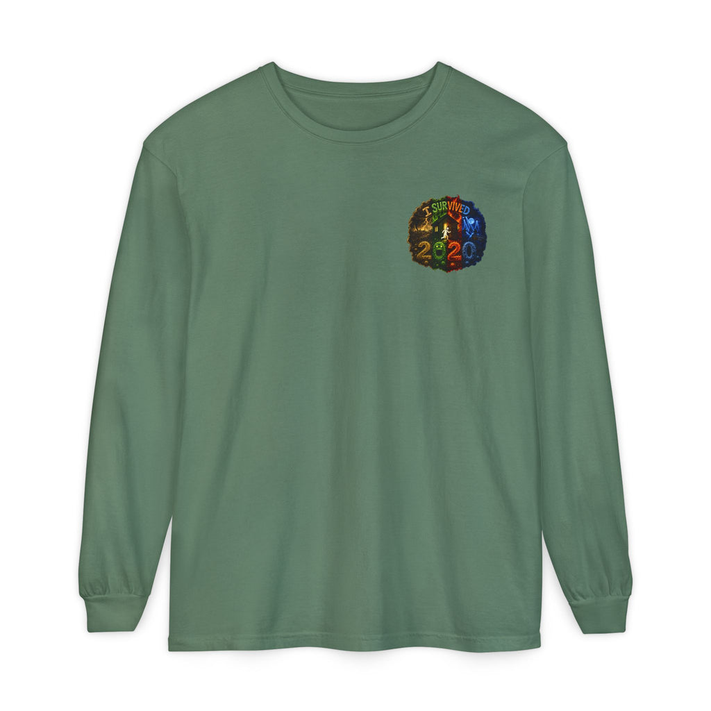 I Survived 2020 — "No Signal" Test Pattern Tee Alien Broadcast Finale Summer Premiere Garment-Dyed Long Sleeve T-Shirt