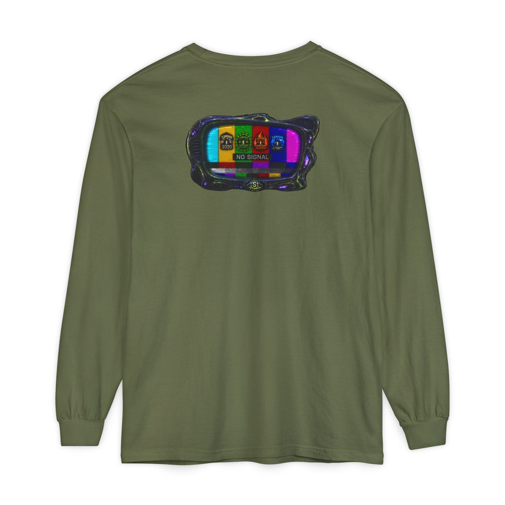 I Survived 2020 — "No Signal" Test Pattern Tee Alien Broadcast Finale Summer Premiere Garment-Dyed Long Sleeve T-Shirt
