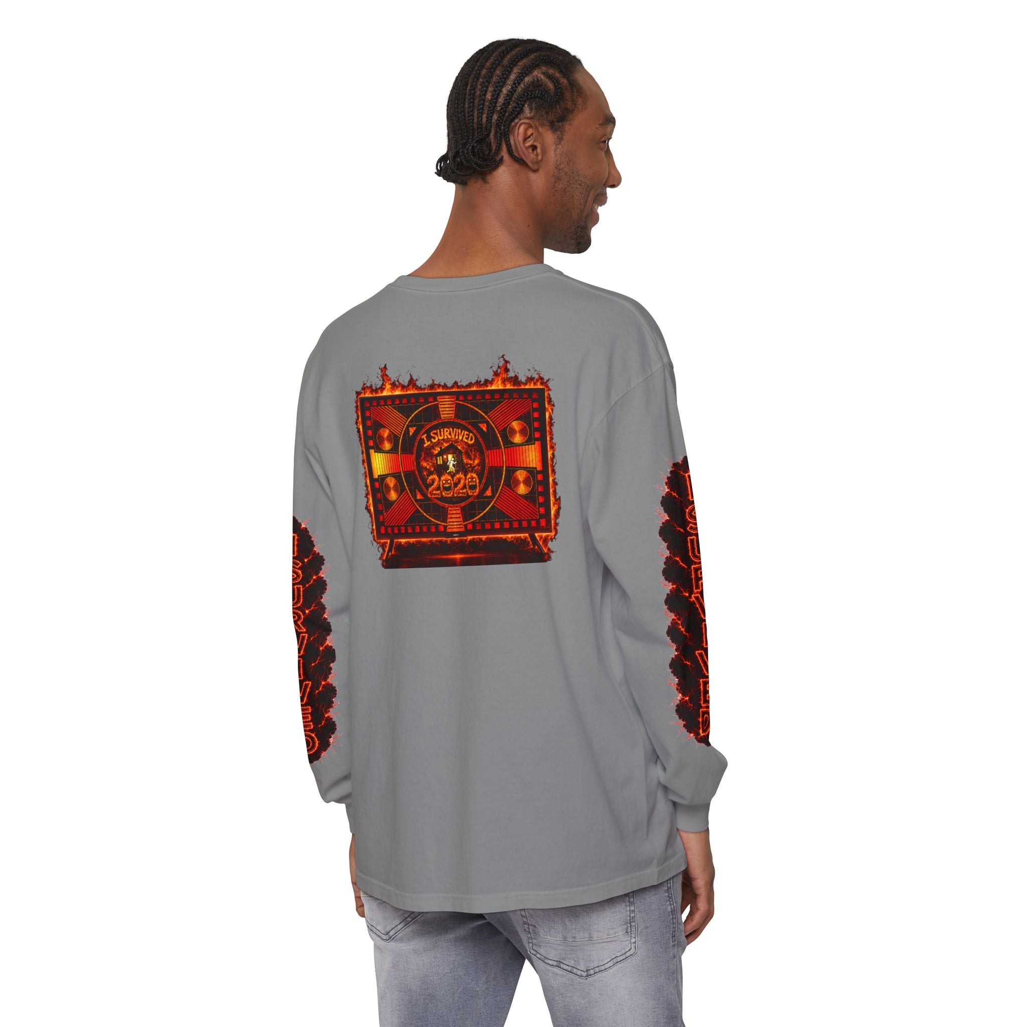 I Survived 2020 — "Please Stand By" Test Pattern Tee Special Edition Wildfire Signal Edition Summer Premiere Unisex Garment-Dyed Long Sleeve T-Shirt