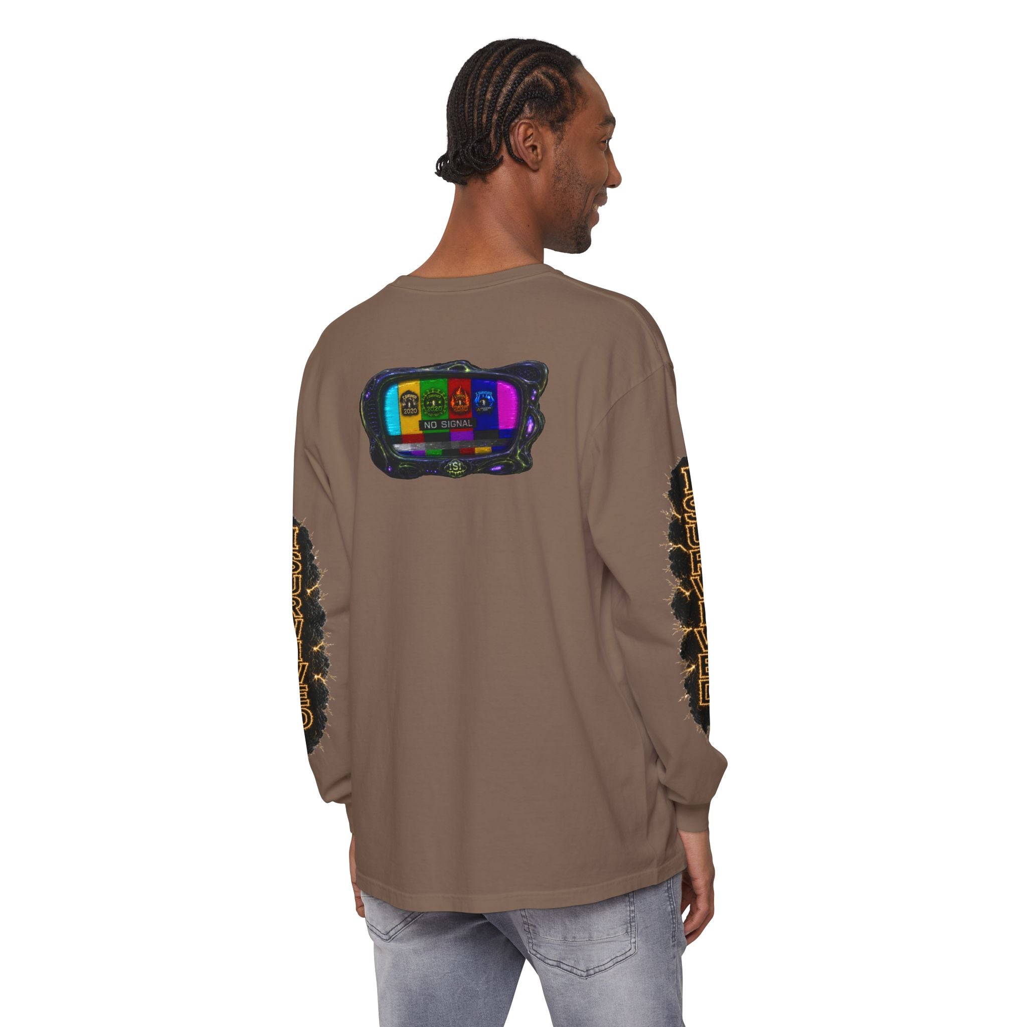 I Survived 2020 — "No Signal" Test Pattern Tee Special Edition Alien Broadcast Finale Summer Premiere Unisex Garment-Dyed Long Sleeve T-Shirt