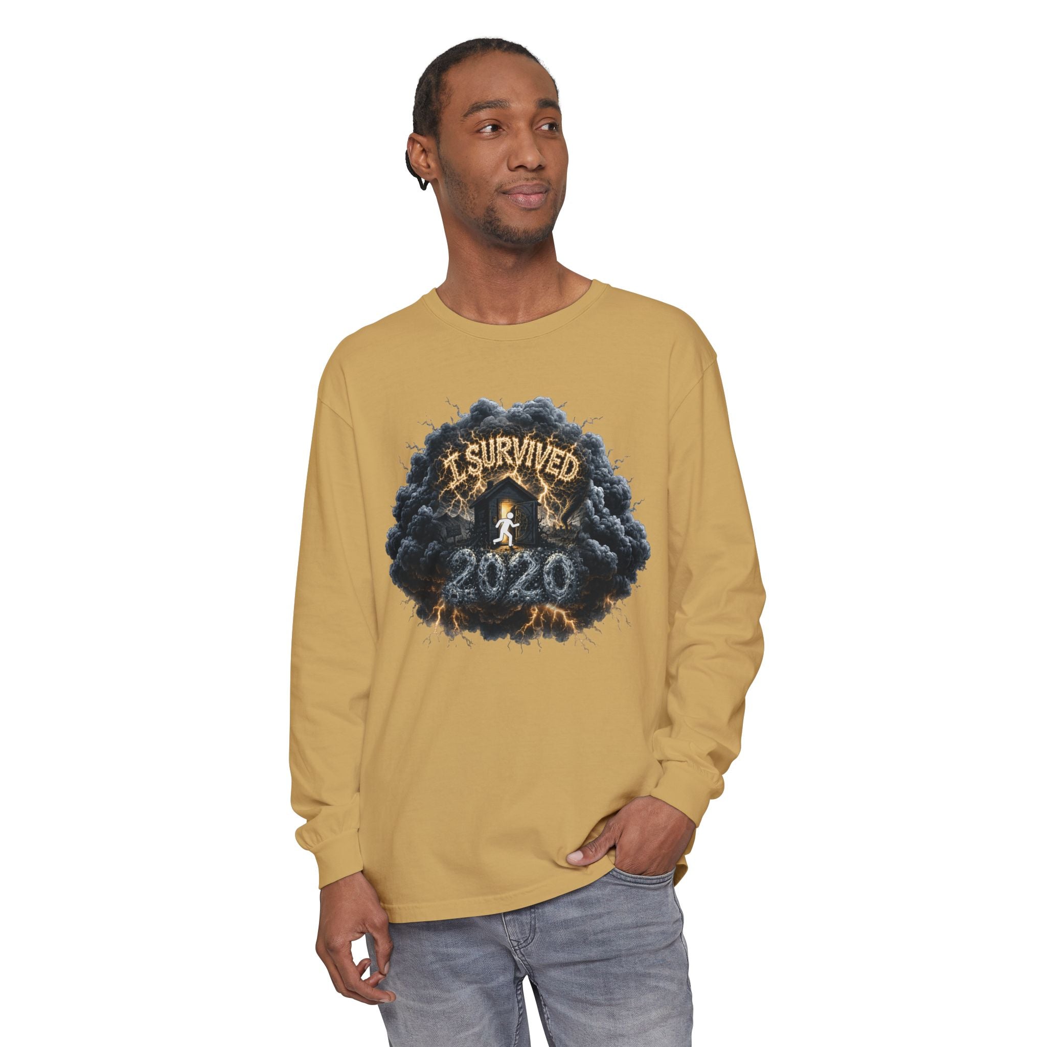 I Survived 2020 — Director's Cut Original Design Teaser Tee | Season 1 Premiere Drop Unisex Garment-Dyed Long Sleeve T-Shirt