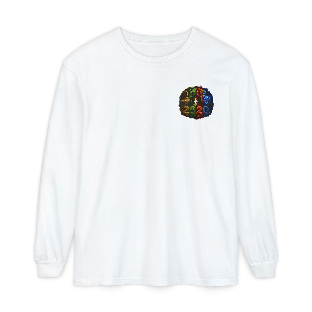 I Survived 2020 — "No Signal" Test Pattern Tee Alien Broadcast Finale Summer Premiere Garment-Dyed Long Sleeve T-Shirt