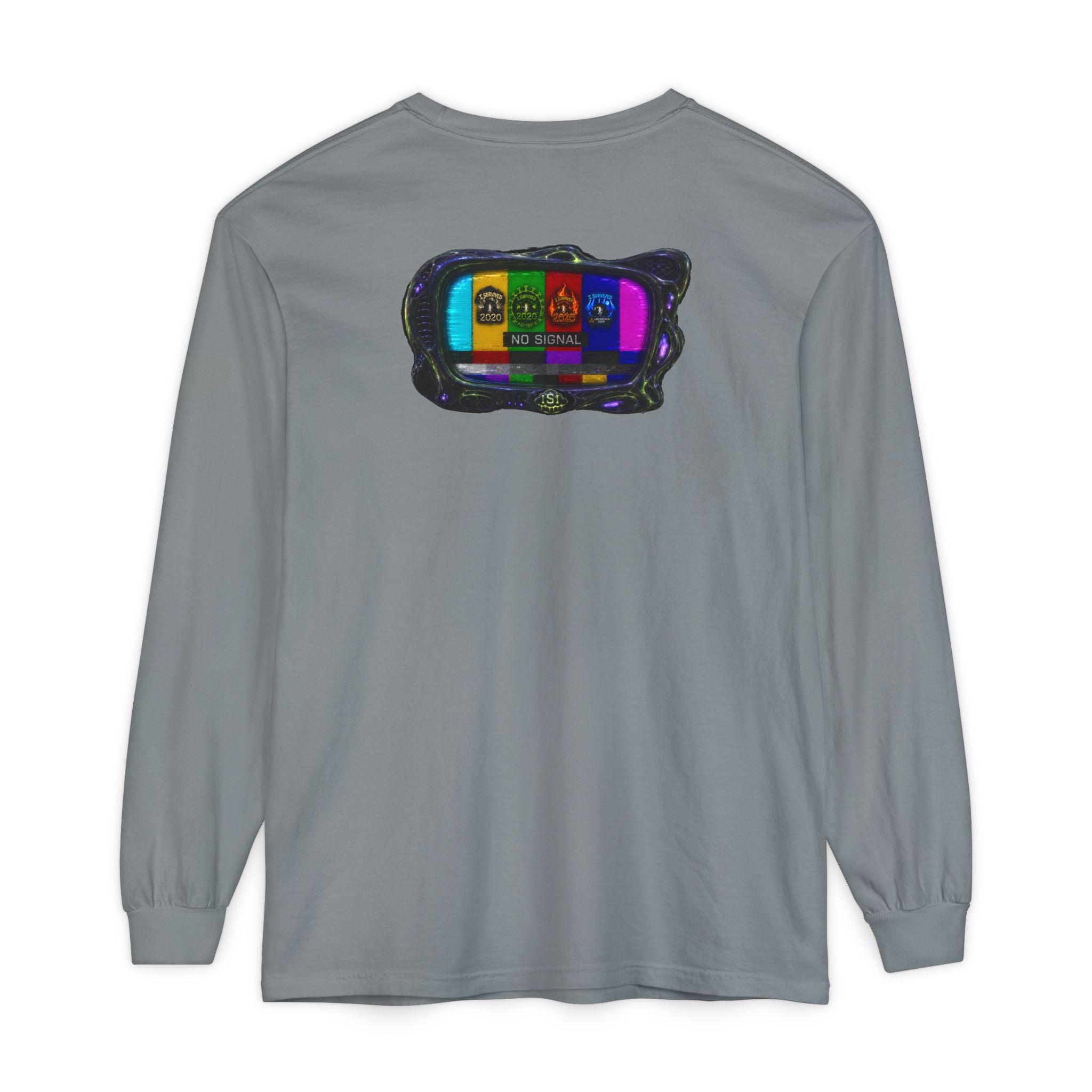 I Survived 2020 — "No Signal" Test Pattern Tee Alien Broadcast Finale Summer Premiere Garment-Dyed Long Sleeve T-Shirt
