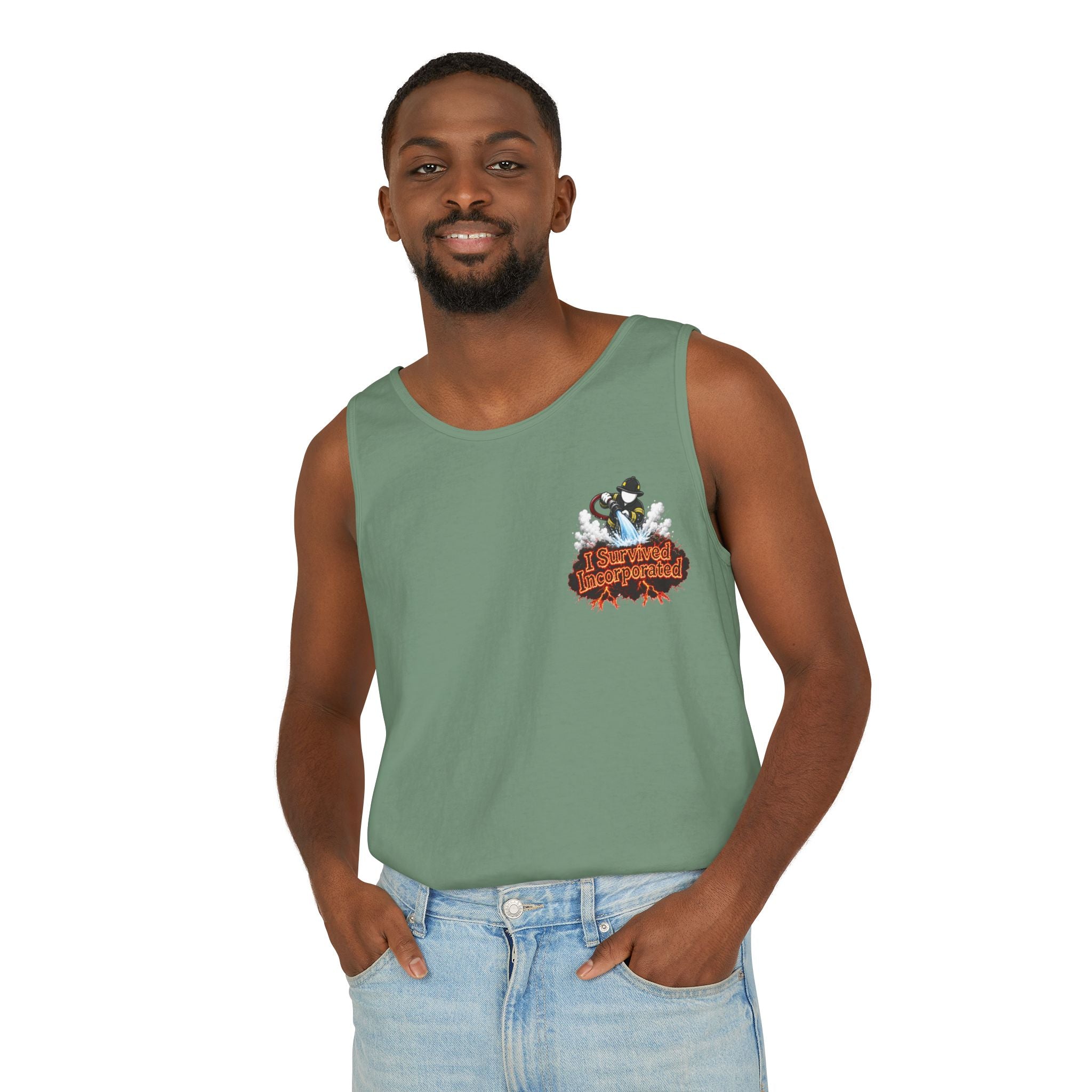 I Survived 2020 — "Please Stand By" Test Pattern Tee Wildfire Signal Edition Summer Premiere Unisex Garment-Dyed Tank Top