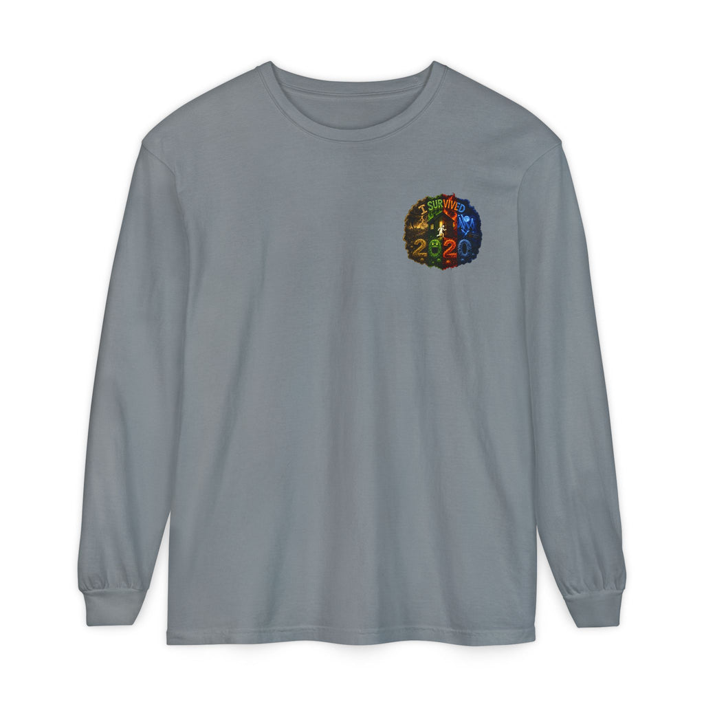 I Survived 2020 — "No Signal" Test Pattern Tee Alien Broadcast Finale Summer Premiere Garment-Dyed Long Sleeve T-Shirt