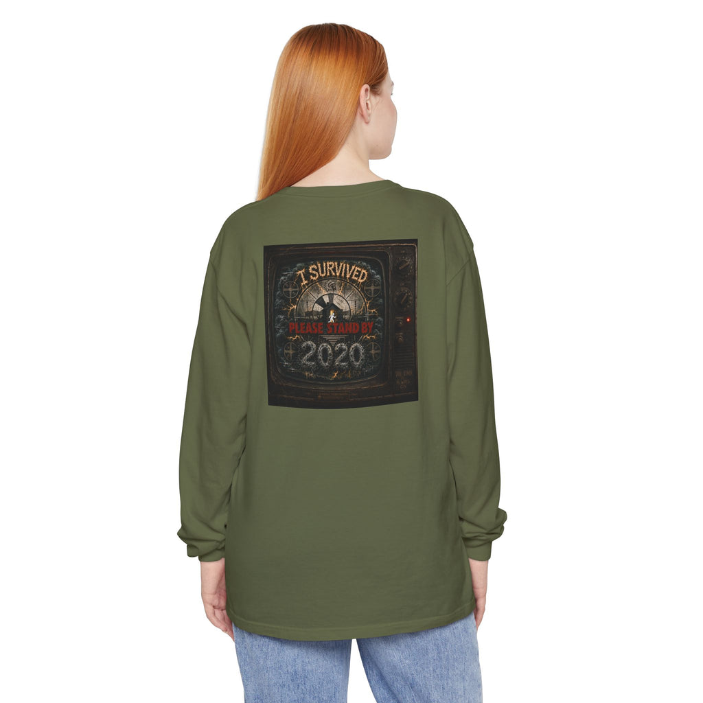 I Survived 2020 — "Please Stand By" Test Pattern Tee Summer Premier Unisex Garment-Dyed Long Sleeve T-Shirt