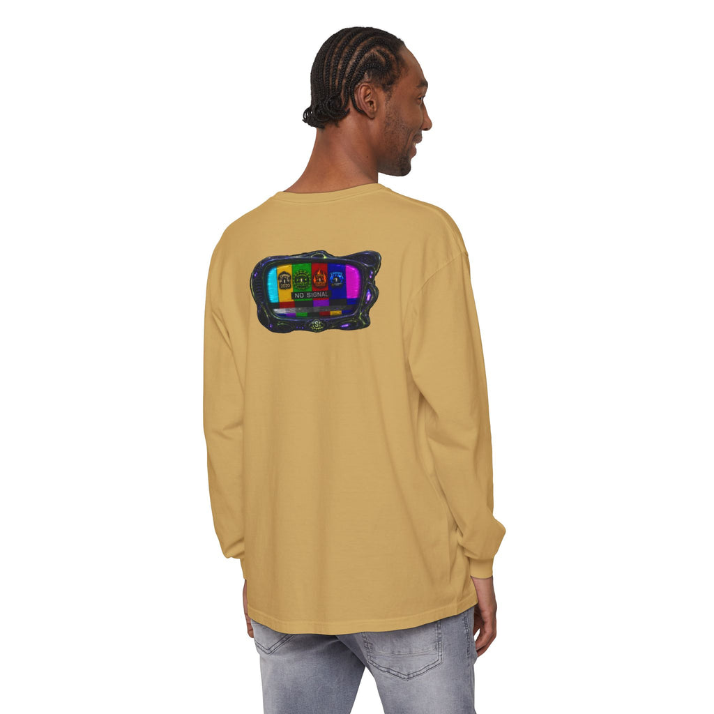 I Survived 2020 — "No Signal" Test Pattern Tee Alien Broadcast Finale Summer Premiere Garment-Dyed Long Sleeve T-Shirt