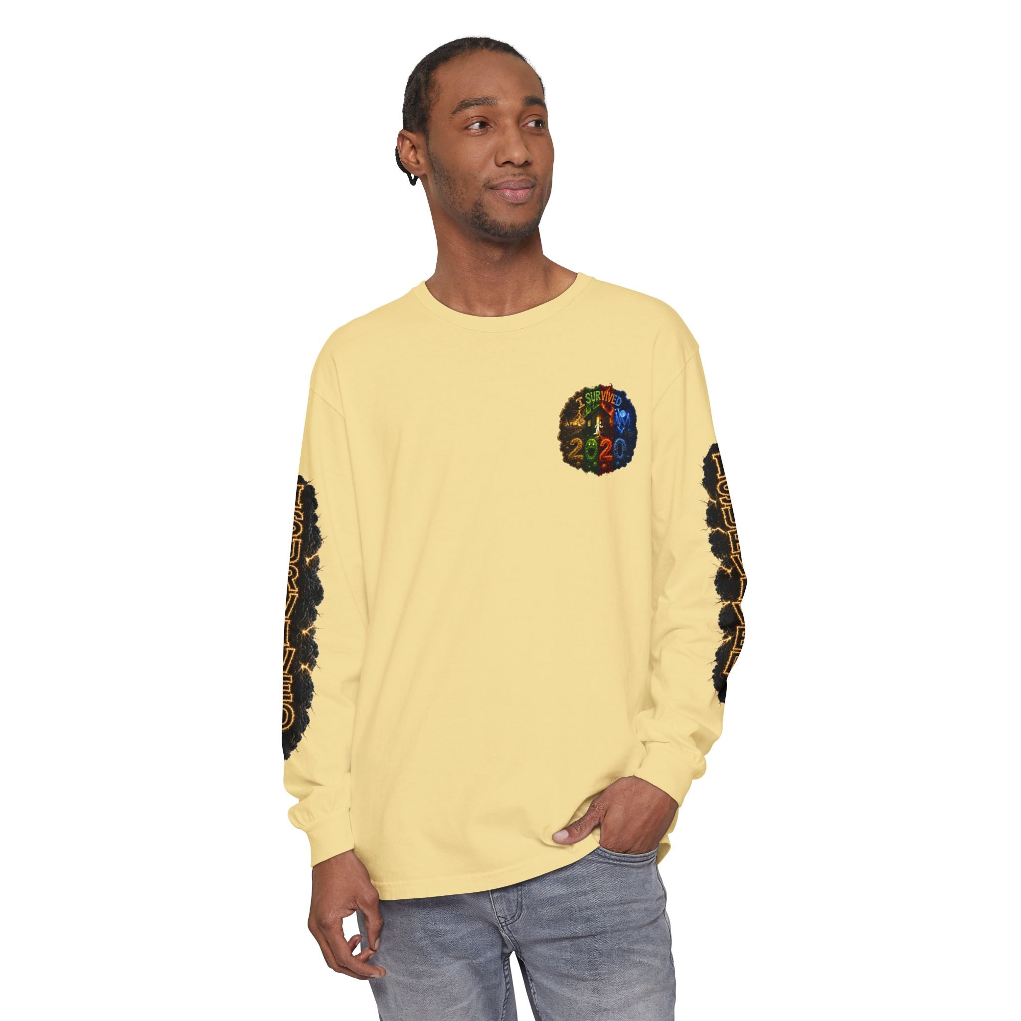 I Survived 2020 — "No Signal" Test Pattern Tee Special Edition Alien Broadcast Finale Summer Premiere Unisex Garment-Dyed Long Sleeve T-Shirt