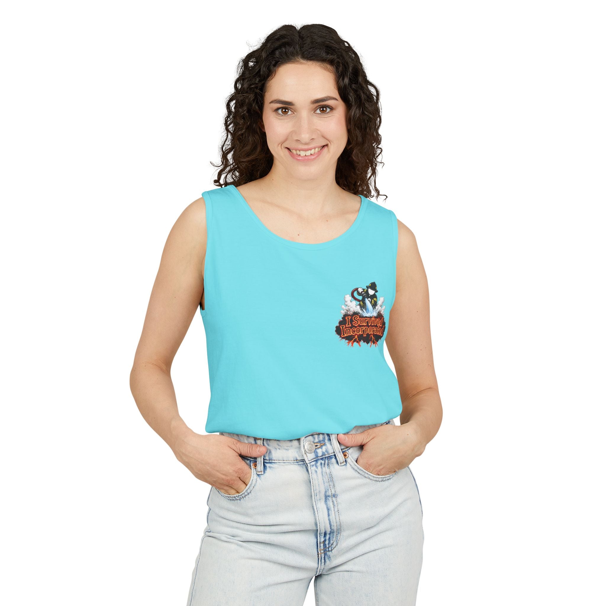 I Survived 2020 — "Please Stand By" Test Pattern Tee Wildfire Signal Edition Summer Premiere Unisex Garment-Dyed Tank Top