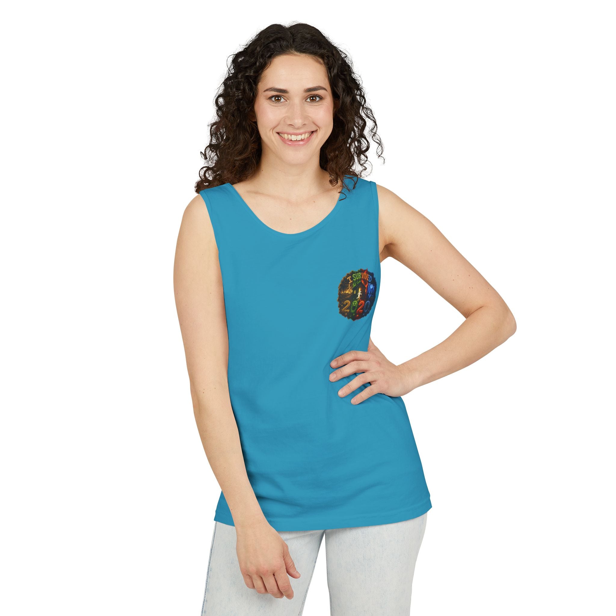 I Survived 2020 — "No Signal" Test Pattern Tee Alien Broadcast Finale Summer Premiere Unisex Garment-Dyed Tank Top