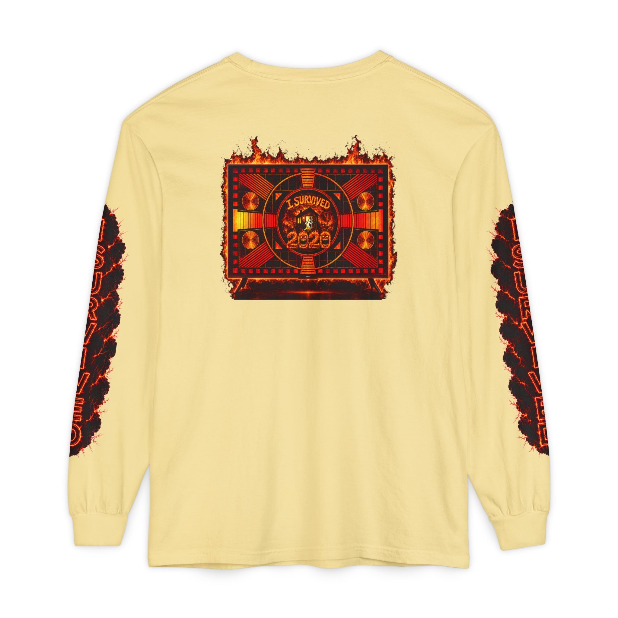 I Survived 2020 — "Please Stand By" Test Pattern Tee Special Edition Wildfire Signal Edition Summer Premiere Unisex Garment-Dyed Long Sleeve T-Shirt