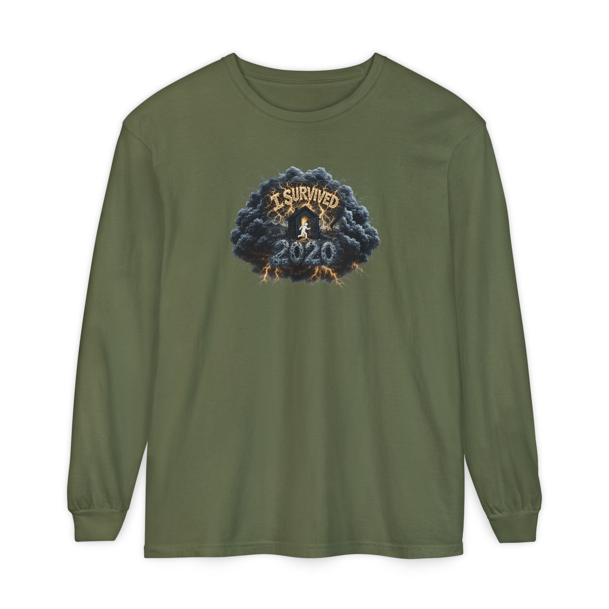 I Survived 2020 — Original PILOT Design: Director's Cut Unisex Garment-Dyed Long Sleeve T-Shirt