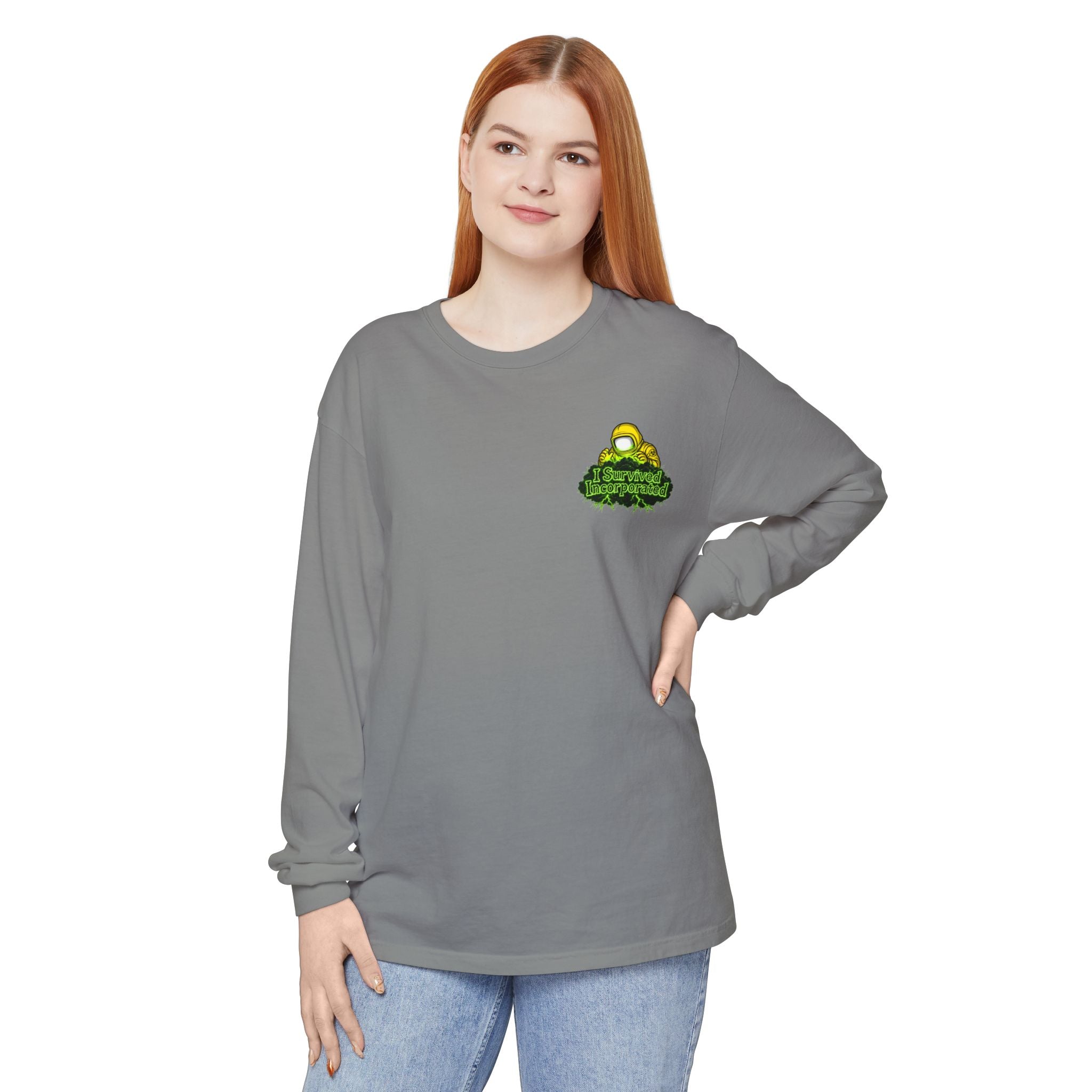 I Survived 2020 — "Please Stand By" Test Pattern Toxic Signal Tee Summer Premiere Unisex Garment-Dyed Long Sleeve T-Shirt