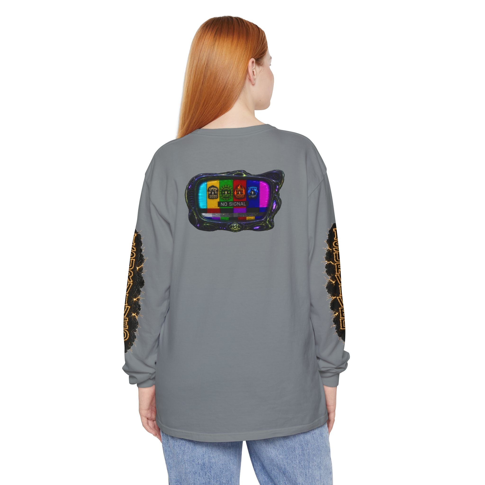 I Survived 2020 — "No Signal" Test Pattern Tee Special Edition Alien Broadcast Finale Summer Premiere Unisex Garment-Dyed Long Sleeve T-Shirt