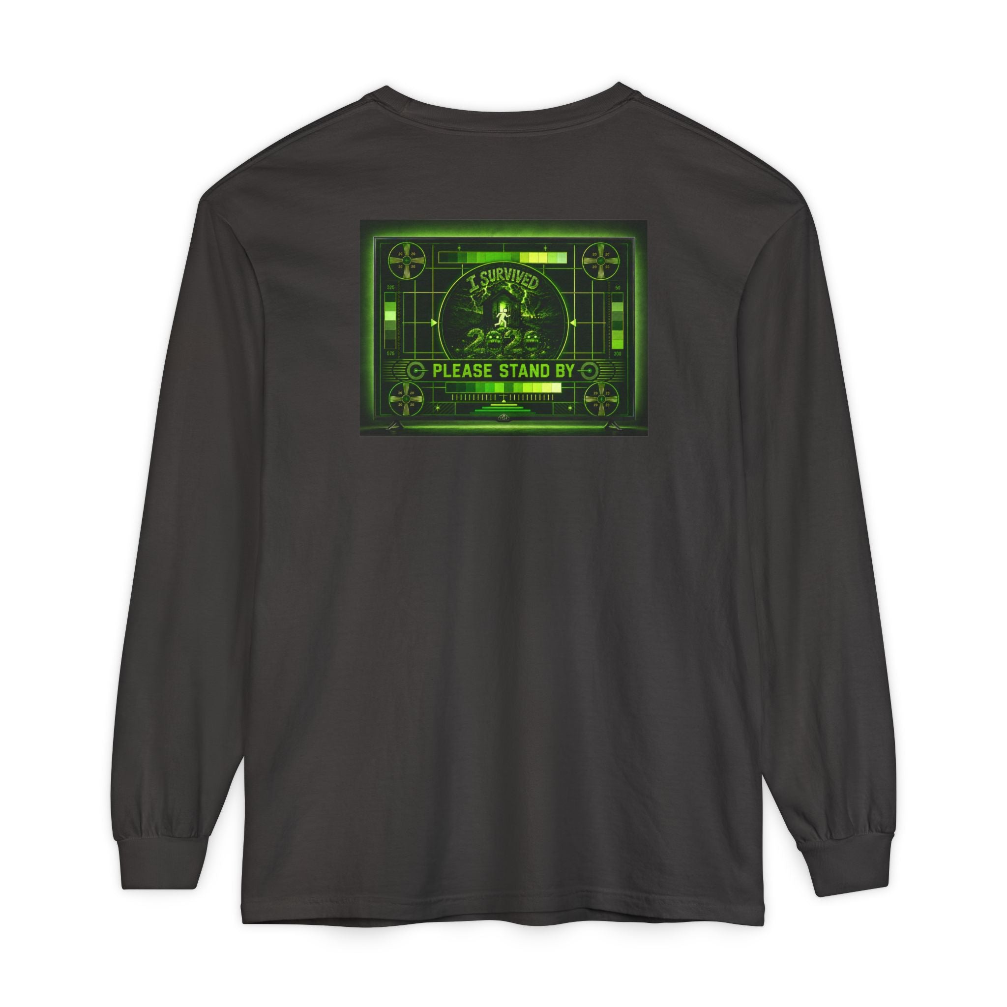 I Survived 2020 — "Please Stand By" Test Pattern Toxic Signal Tee Summer Premiere Unisex Garment-Dyed Long Sleeve T-Shirt