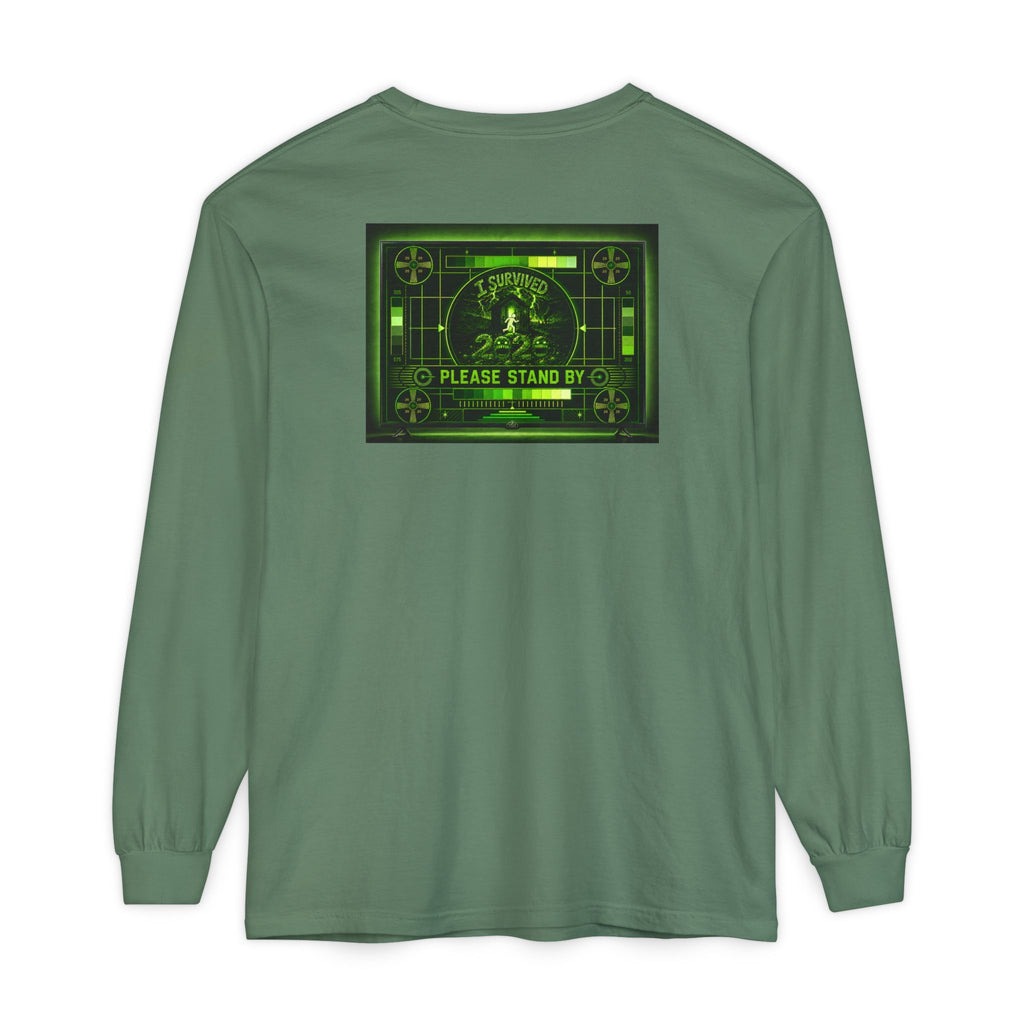 I Survived 2020 — "Please Stand By" Test Pattern Toxic Signal Tee Summer Premiere Unisex Garment-Dyed Long Sleeve T-Shirt