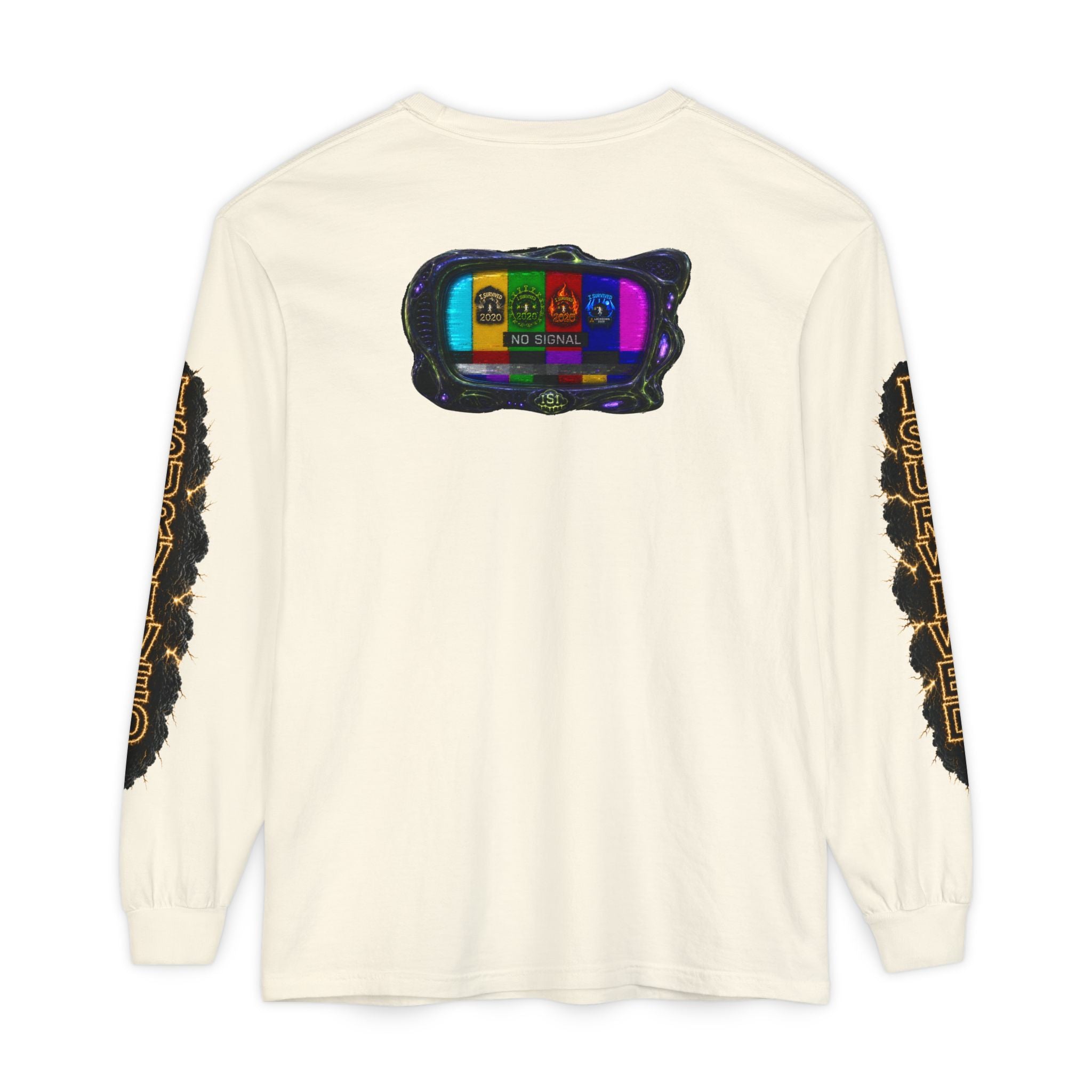 I Survived 2020 — "No Signal" Test Pattern Tee Special Edition Alien Broadcast Finale Summer Premiere Unisex Garment-Dyed Long Sleeve T-Shirt